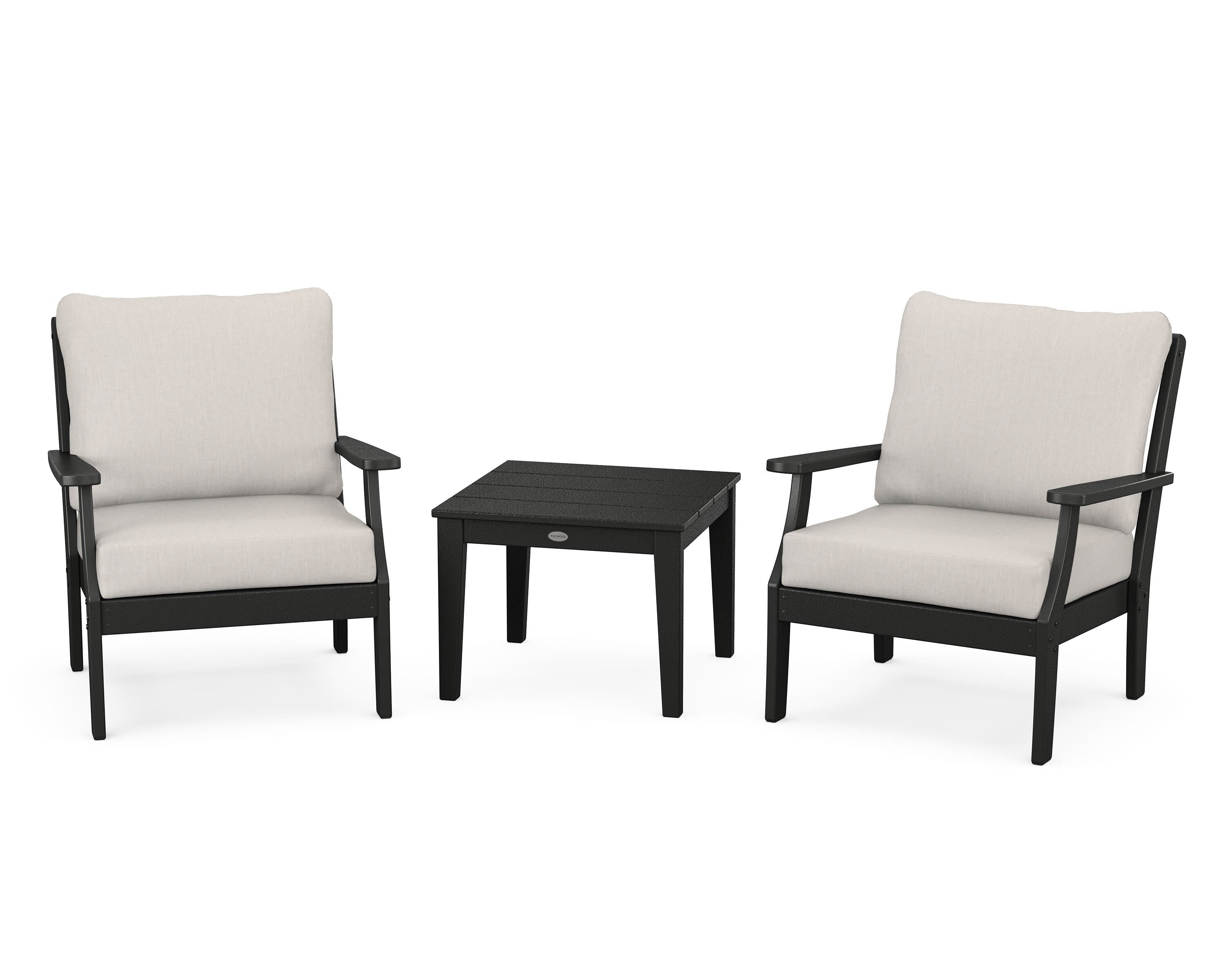 POLYWOOD Braxton 3-Piece Deep Seating Set in Black / Cast Ash