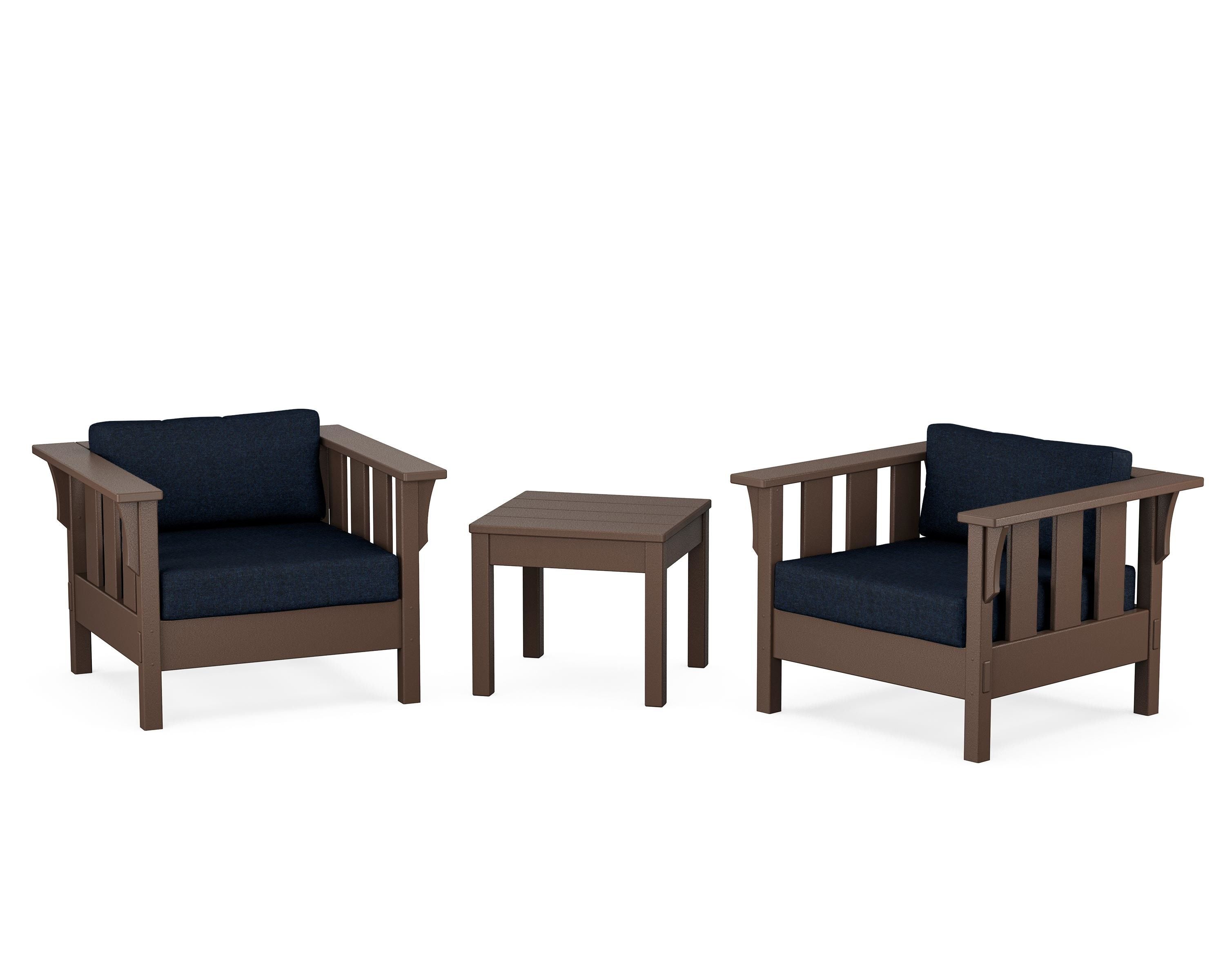Martha Stewart by POLYWOOD Acadia 3-Piece Deep Seating Set in Mahogany / Marine Indigo