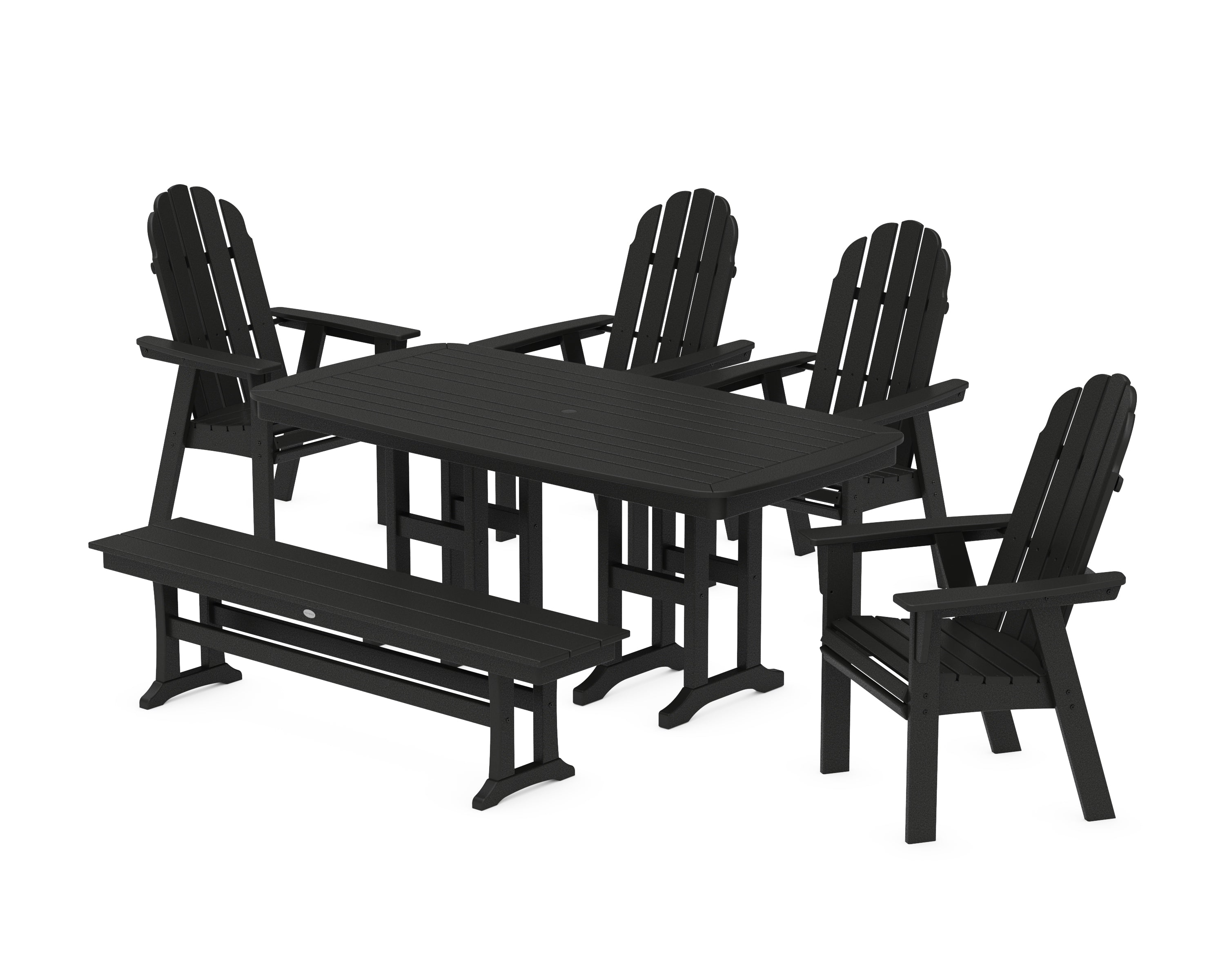 POLYWOOD Vineyard Curveback Adirondack Chair 6-Piece Dining Set with Bench in Black