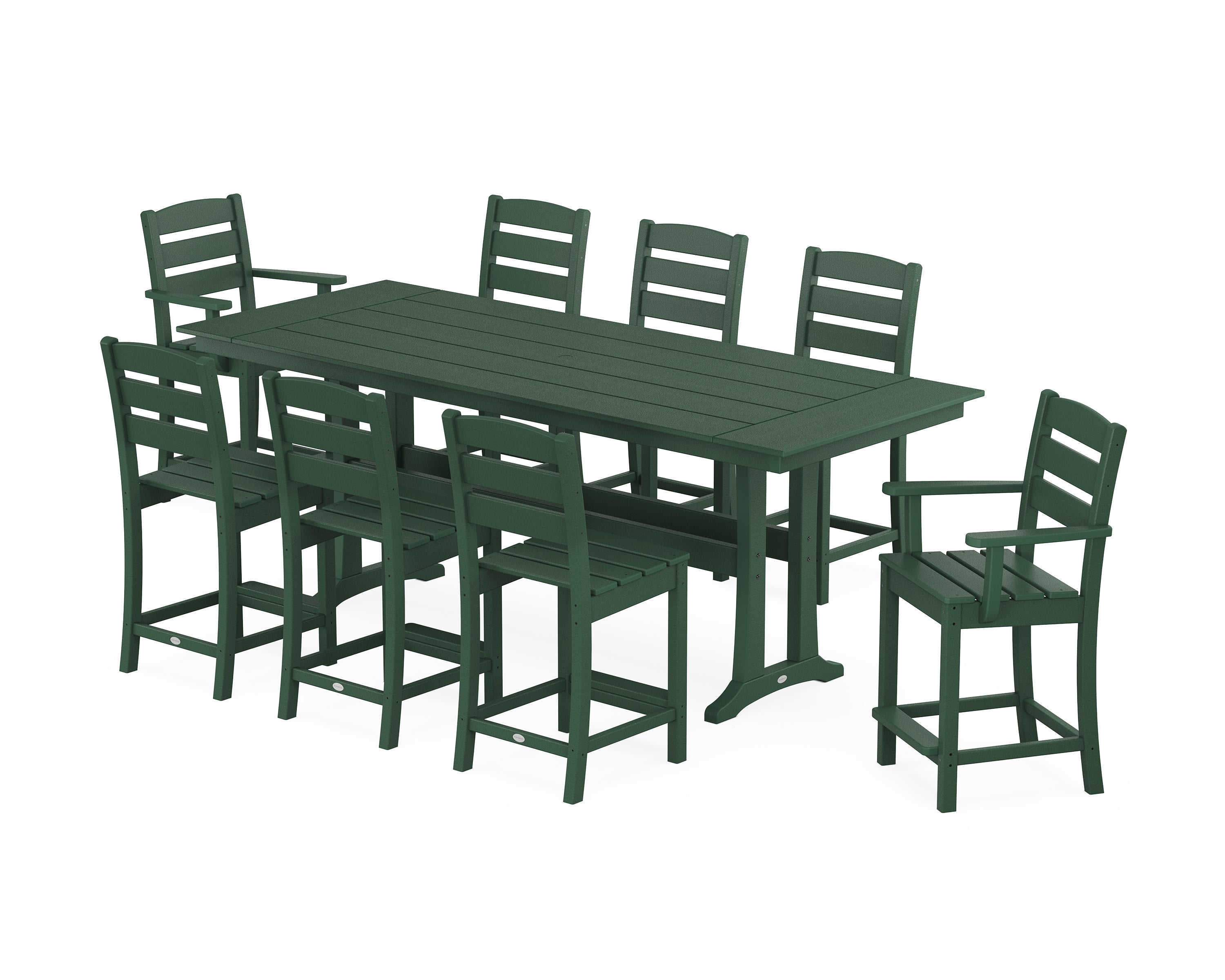 POLYWOOD® Lakeside 9-Piece Farmhouse Counter Set with Trestle Legs in Green