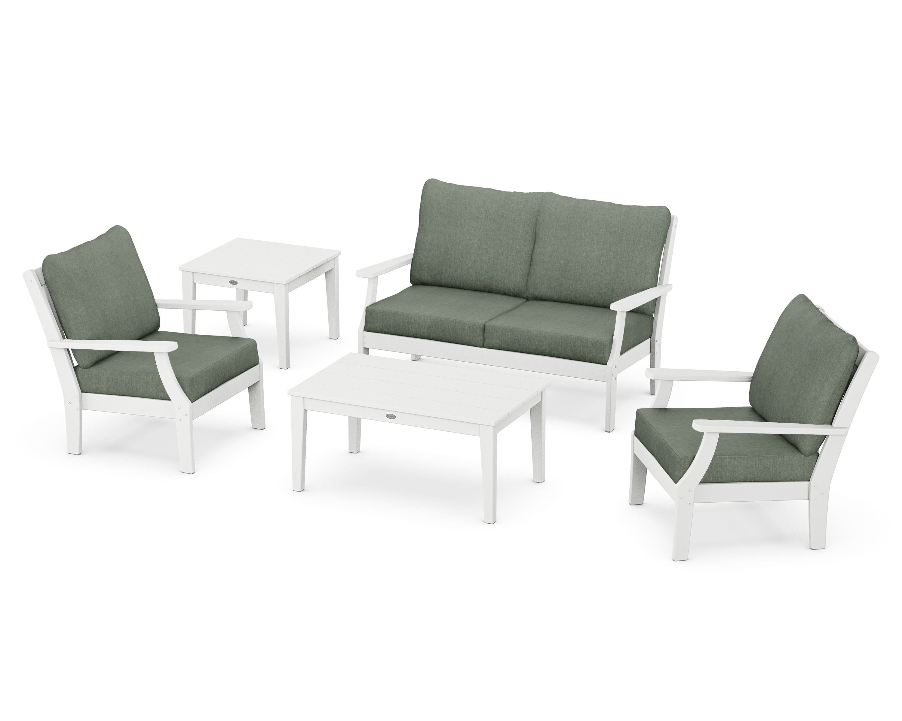POLYWOOD Braxton 5-Piece Deep Seating Set in White / Cast Sage