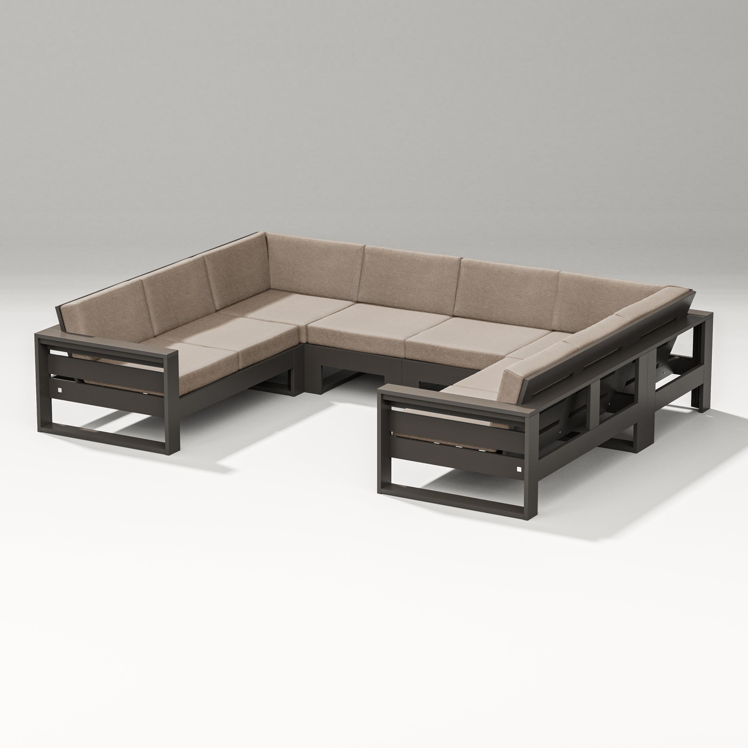 PW Designer Series Latitude U-Shaped Sectional in Vintage Coffee / Spiced Burlap