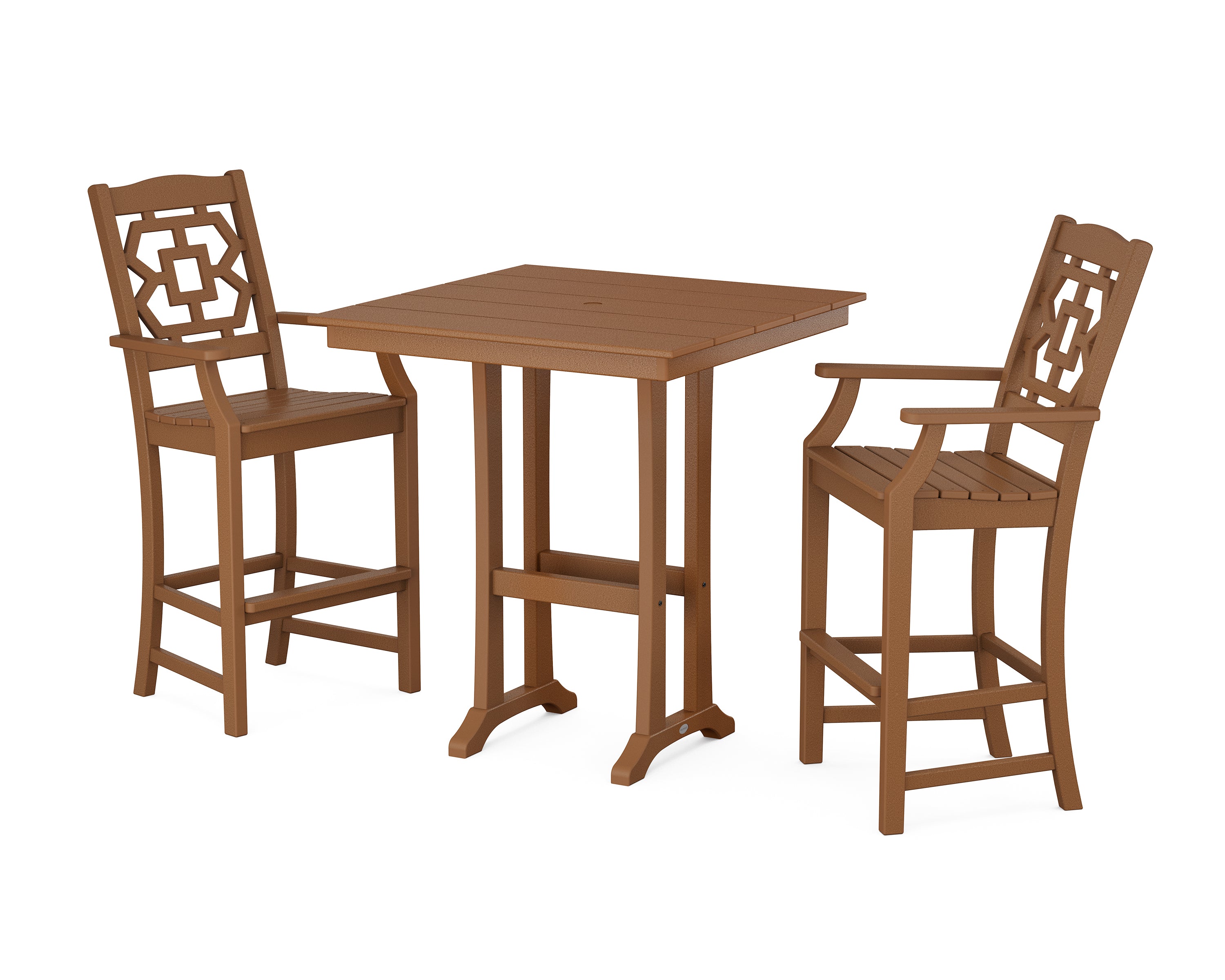 Martha Stewart by POLYWOOD® Chinoiserie 3-Piece Farmhouse Bar Set with Trestle Legs in Teak