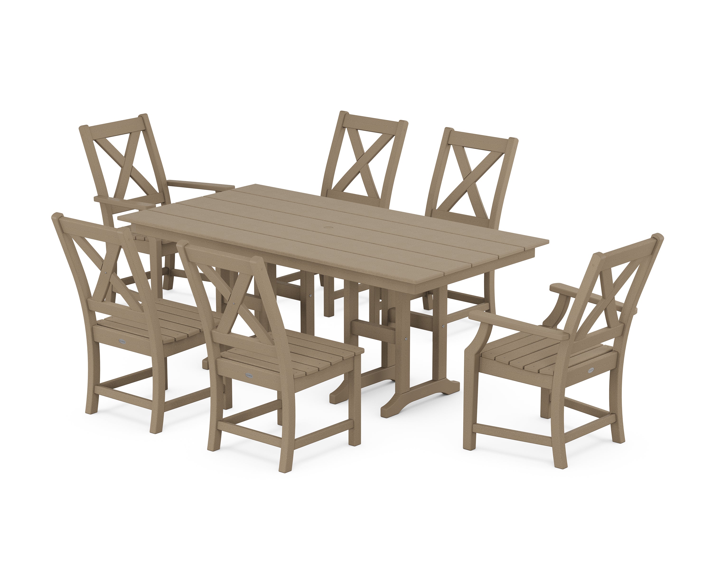 POLYWOOD® Braxton 7-Piece Farmhouse Dining Set in Vintage Sahara