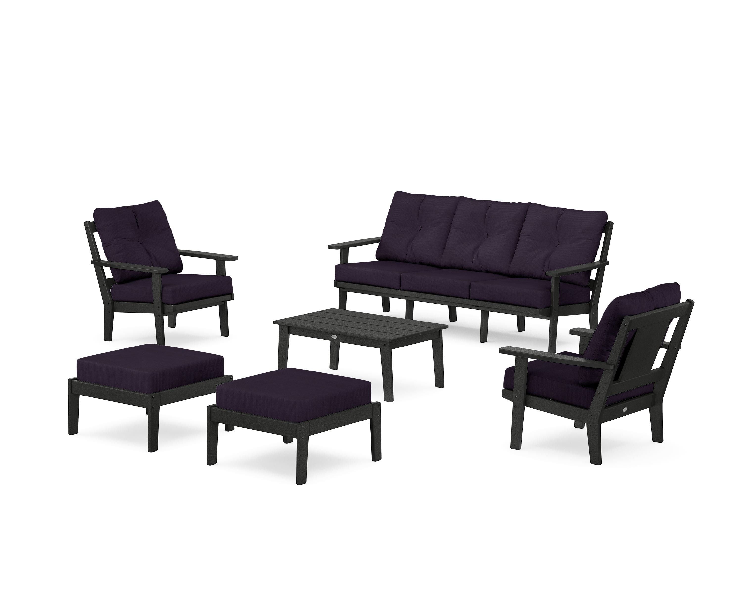 POLYWOOD Prairie 6-Piece Lounge Sofa Set in Black / Navy Linen