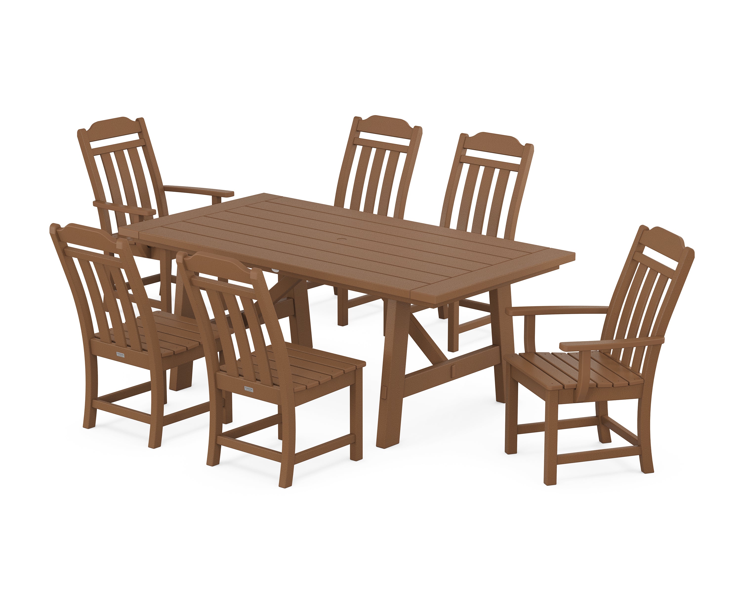 Polywood Country Living 7-Piece Rustic Farmhouse Dining Set in Teak