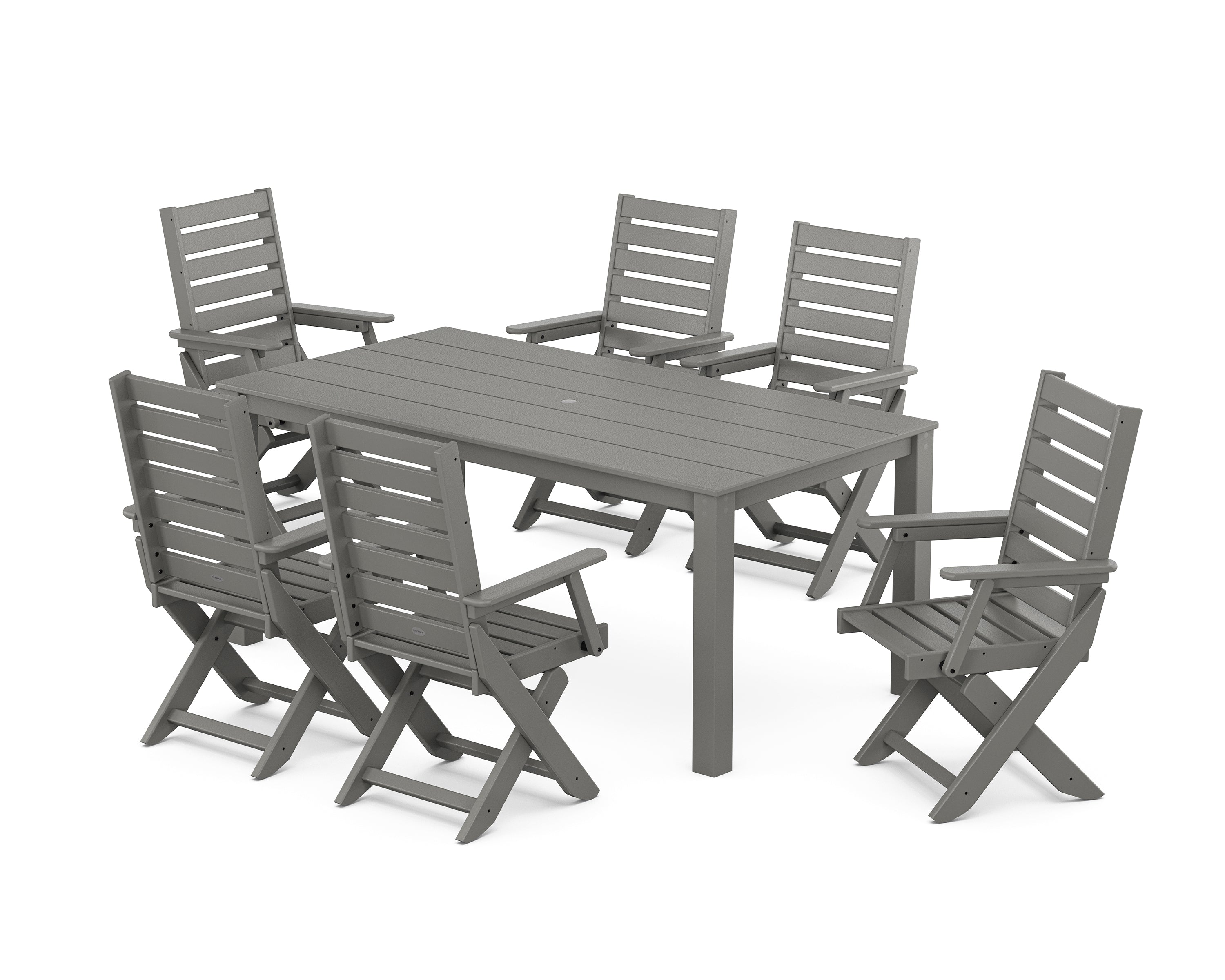 POLYWOOD® Captain Folding Chair 7-Piece Parsons Dining Set in Slate Grey
