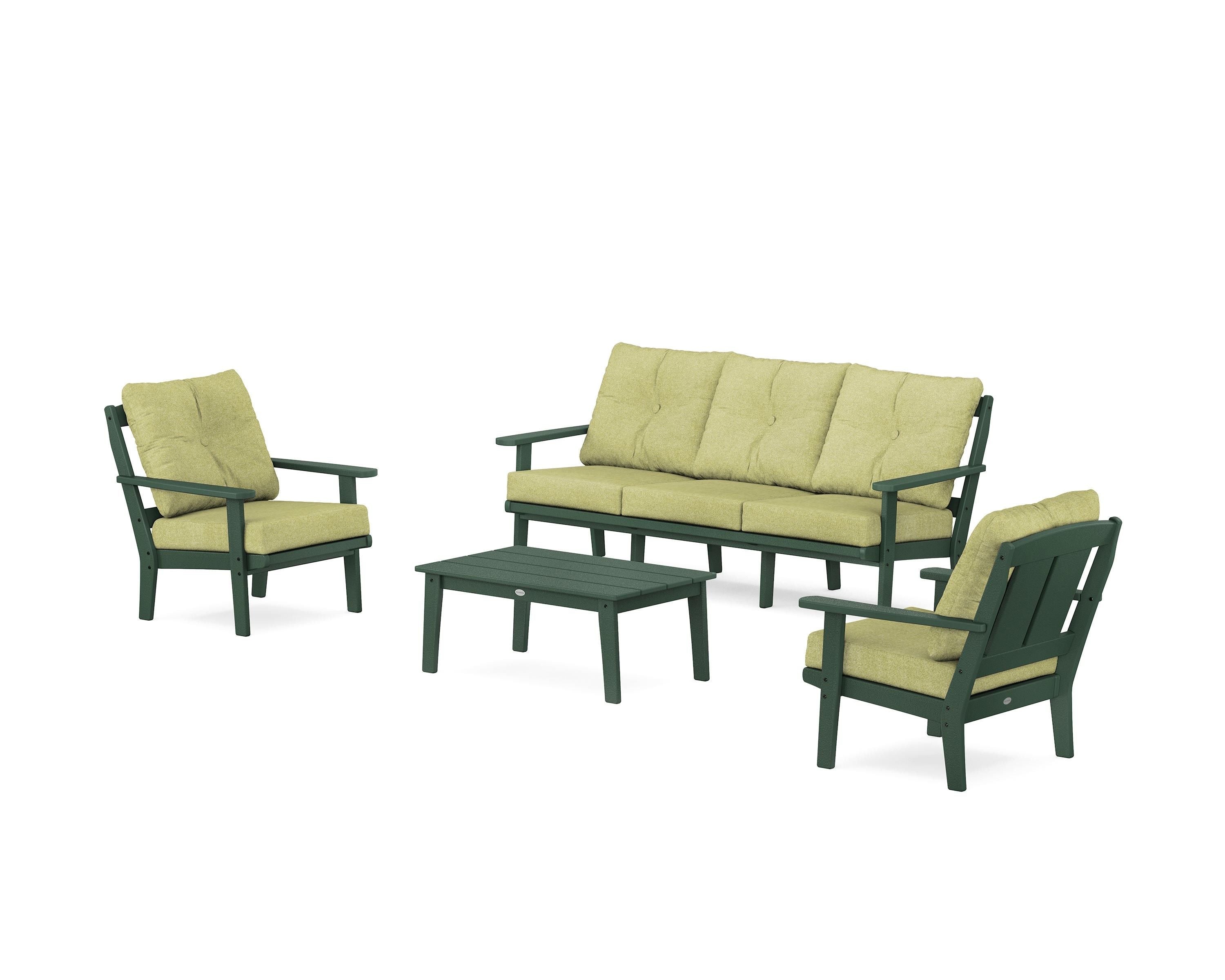 POLYWOOD Mission 4-Piece Deep Seating Set with Sofa in Green / Chartreuse Boucle