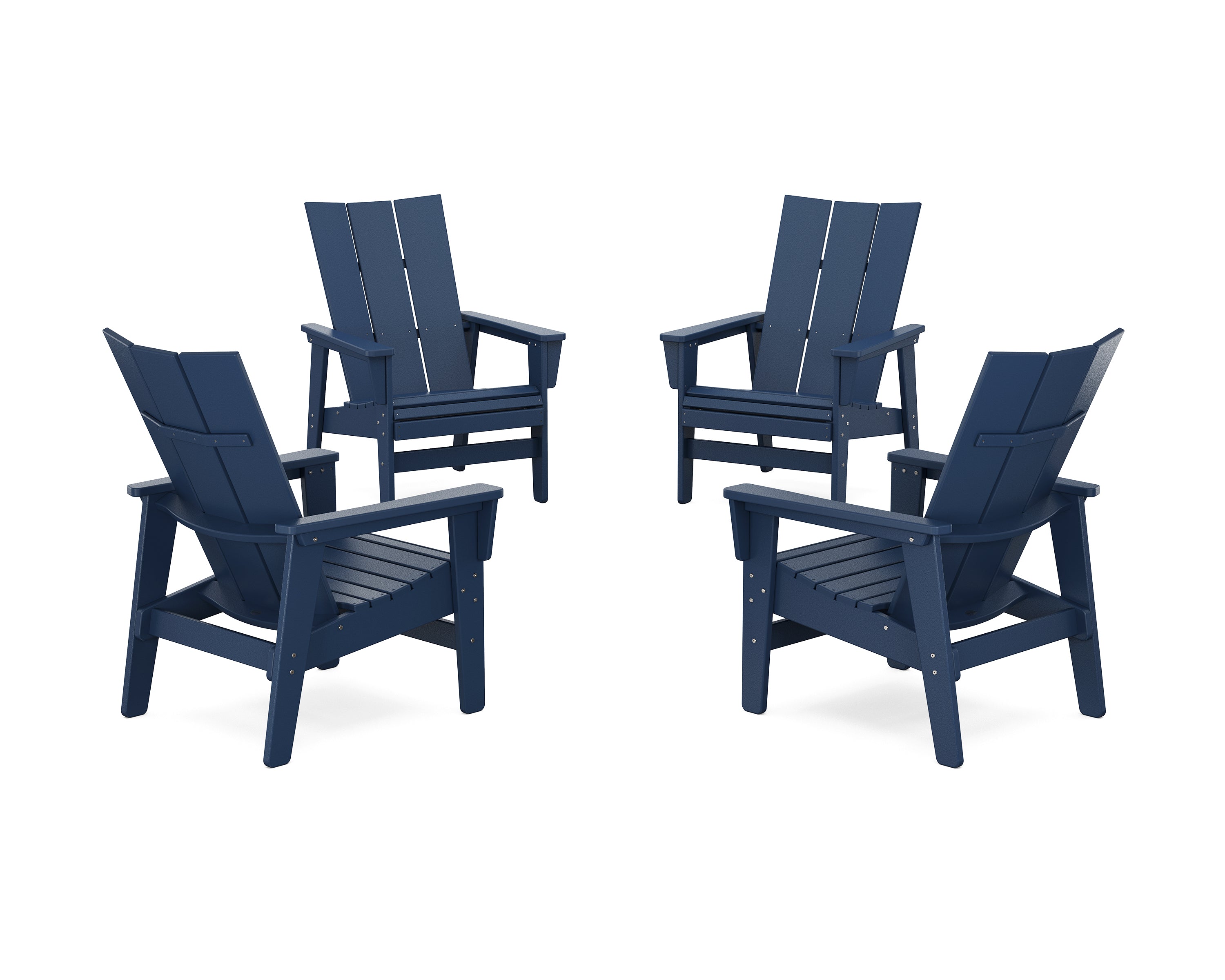 POLYWOOD® 4-Piece Modern Grand Upright Adirondack Chair Conversation Set in Navy