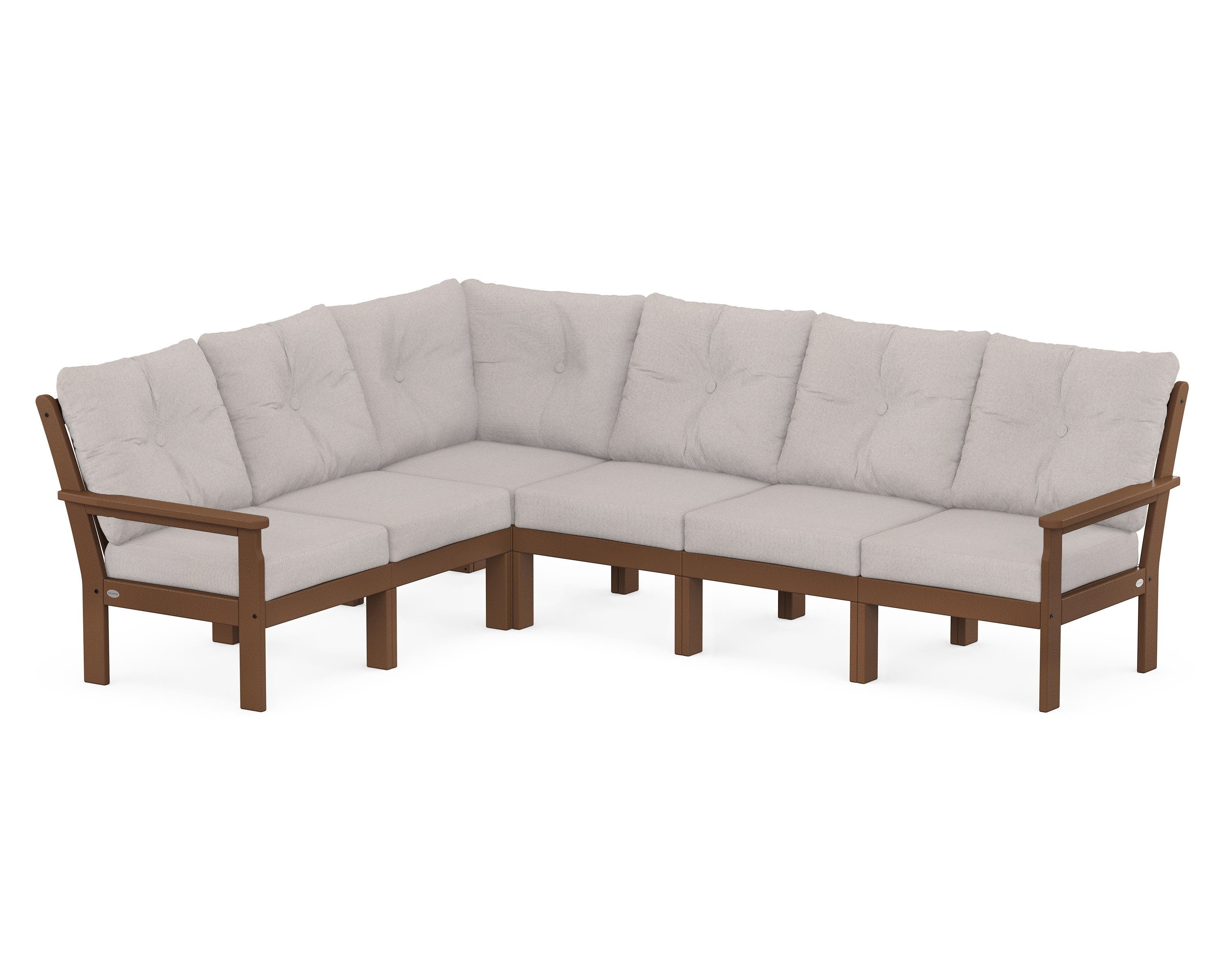 POLYWOOD Vineyard 6-Piece Sectional in Teak / Dune Burlap