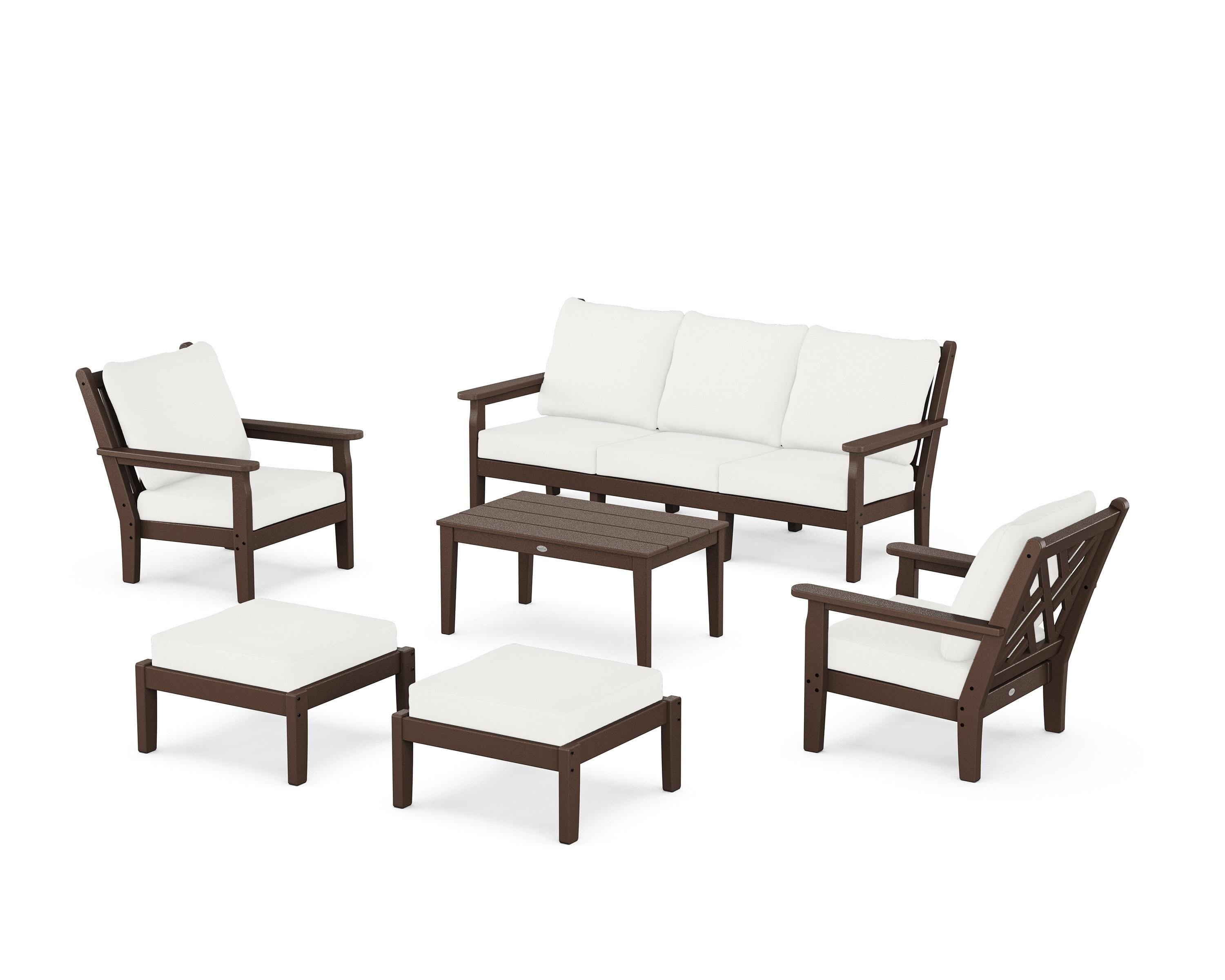 POLYWOOD Chippendale 6-Piece Lounge Sofa Set in Mahogany / Natural Linen