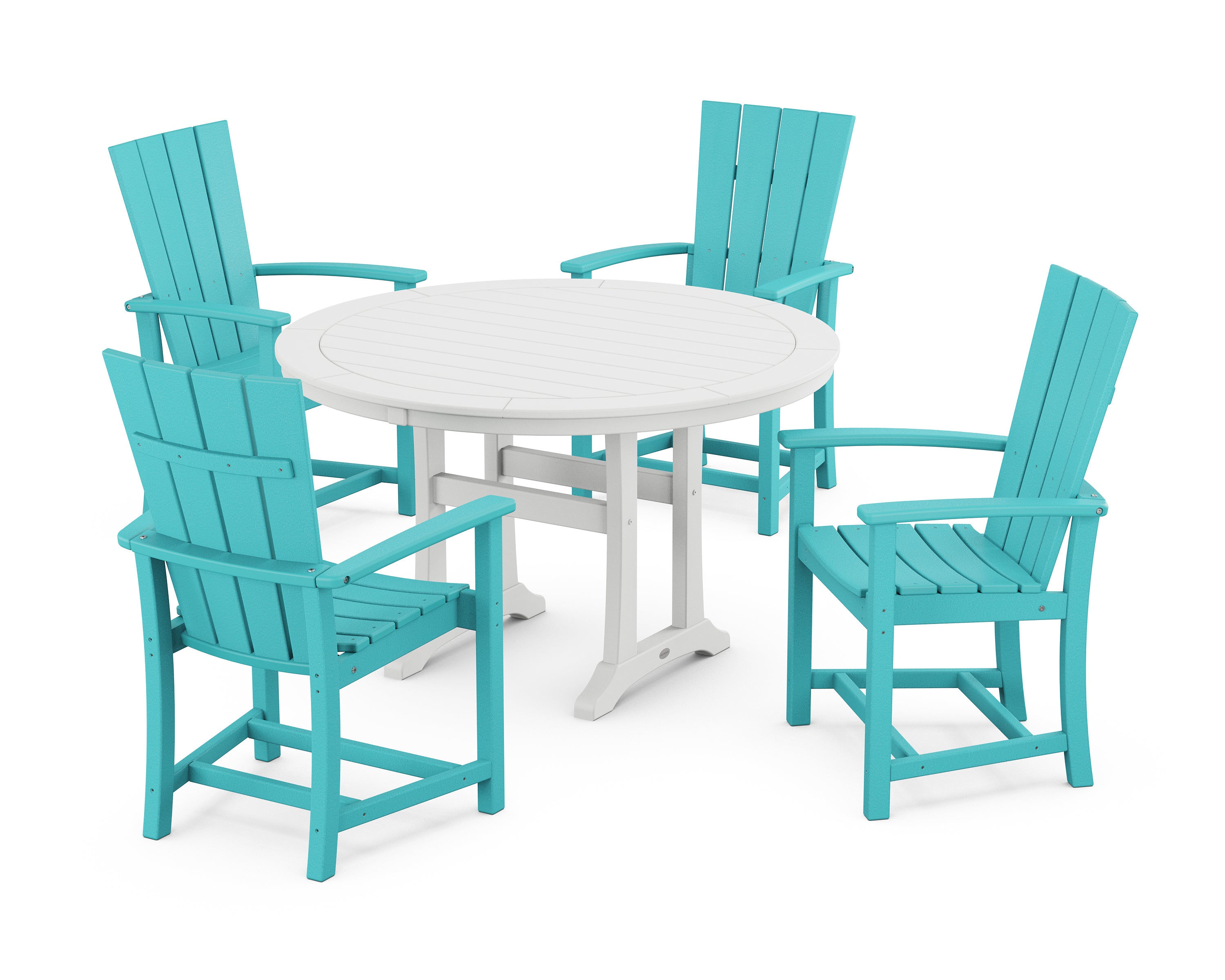 POLYWOOD® Quattro 5-Piece Round Dining Set with Trestle Legs in Aruba / White