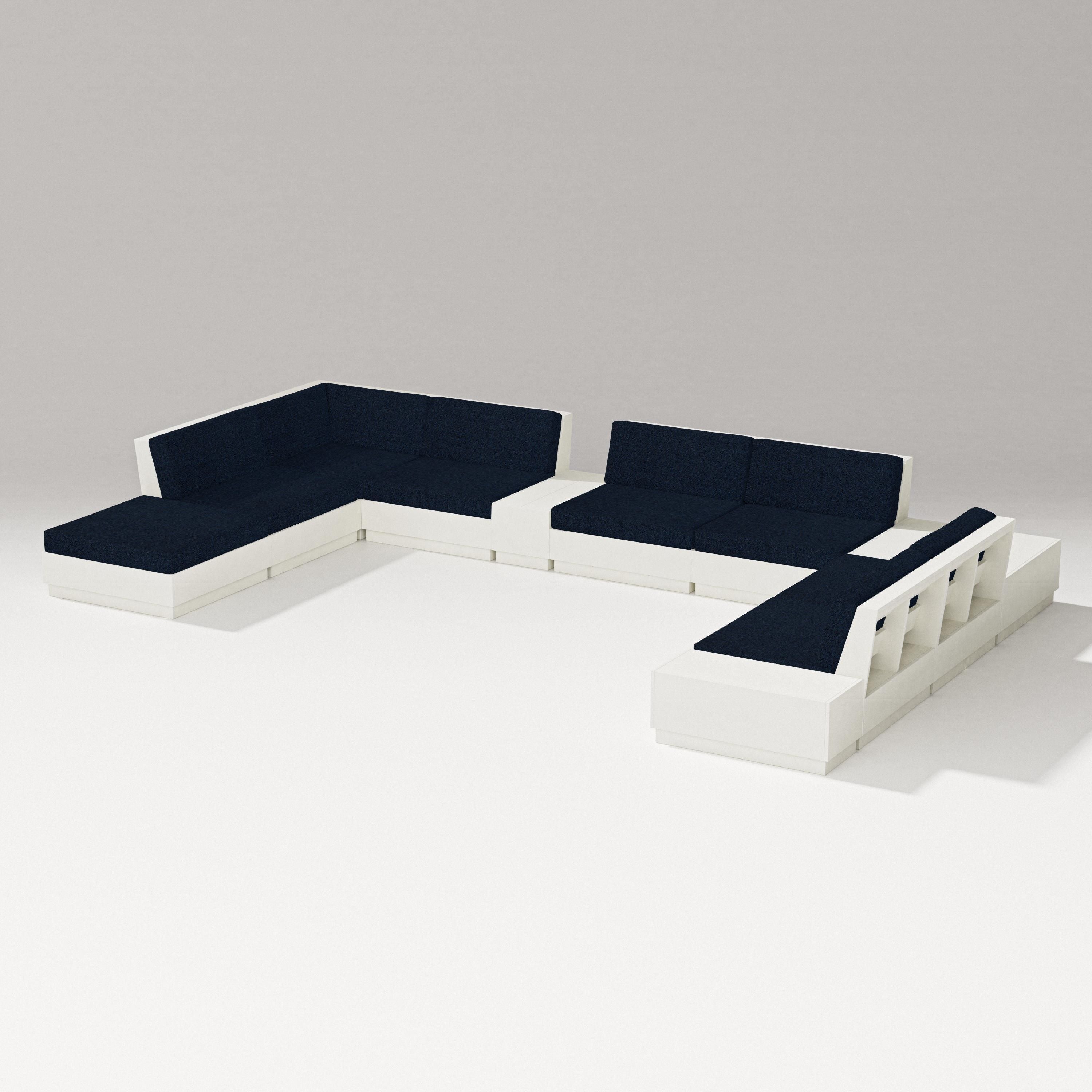 PW Designer Series Elevate 11-Piece Conversation Sectional Set in Vintage White / Marine Indigo
