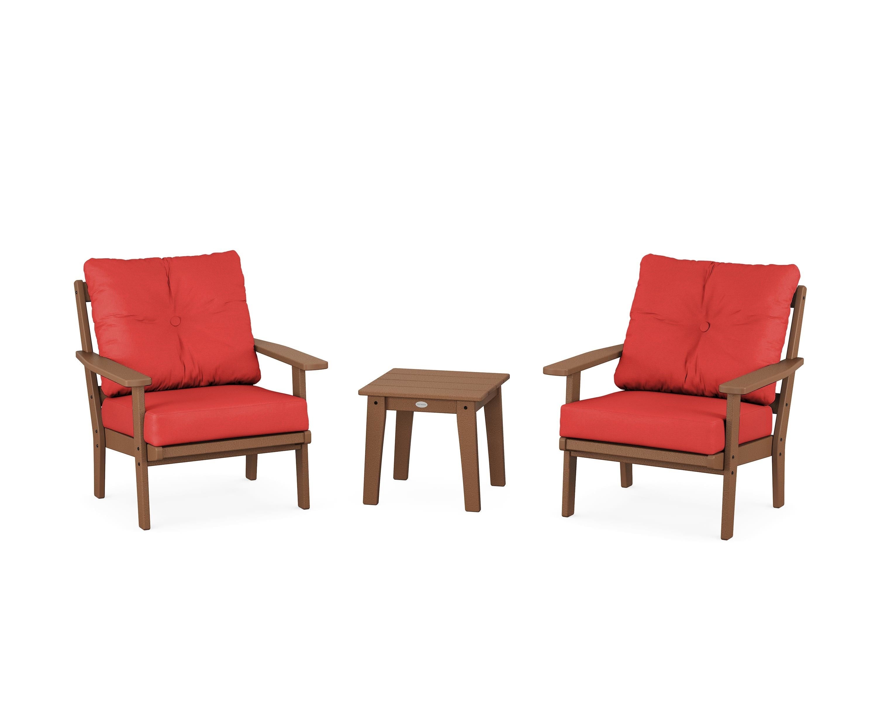 POLYWOOD Prairie 3-Piece Deep Seating Set in Teak / Crimson Linen