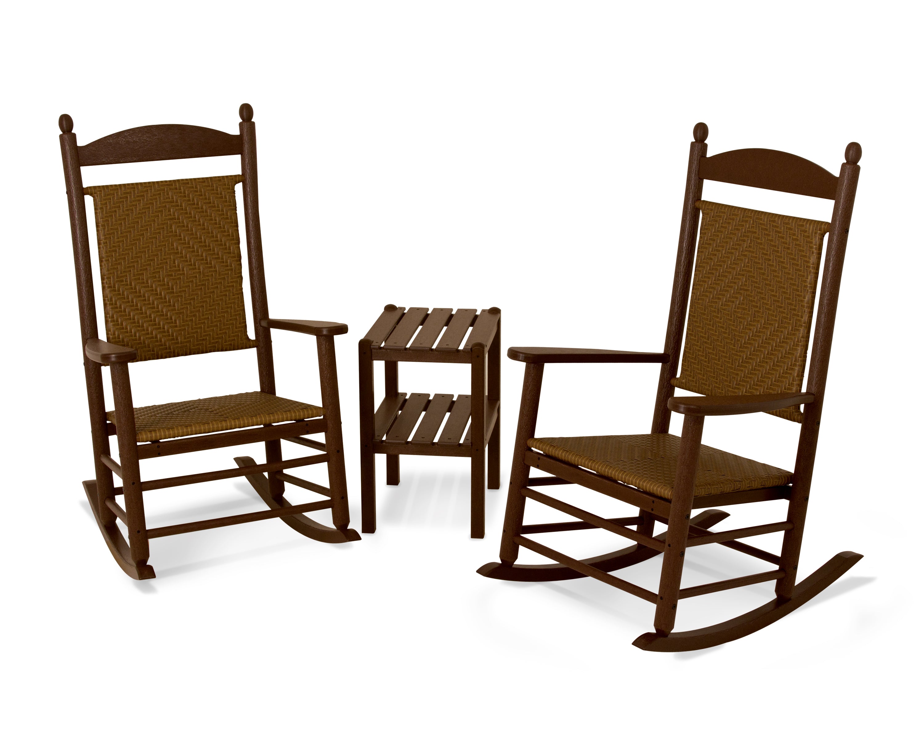 POLYWOOD® Jefferson 3-Piece Woven Rocker Set in Mahogany / Tigerwood