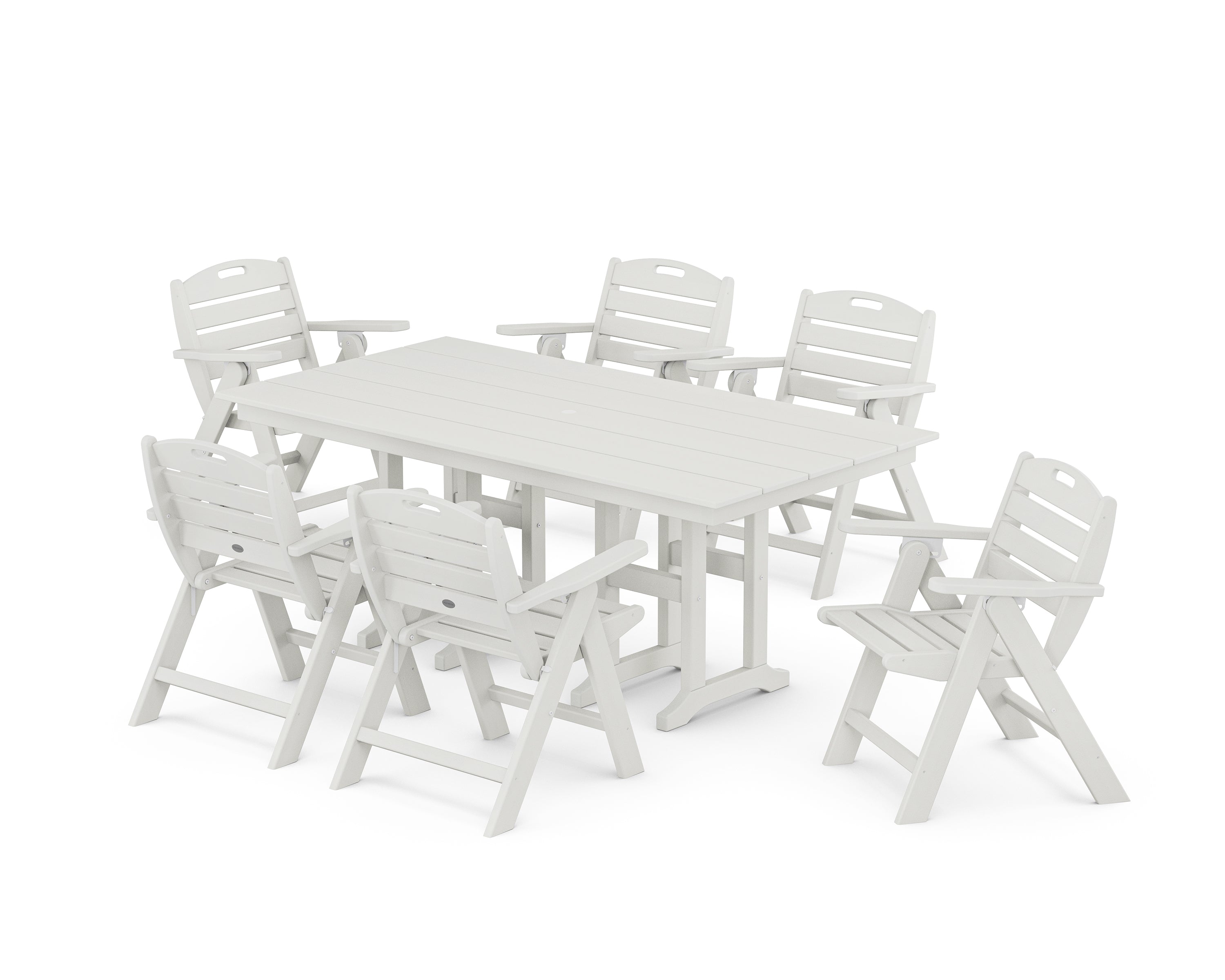 POLYWOOD Nautical Lowback 7-Piece Farmhouse Dining Set in Vintage White
