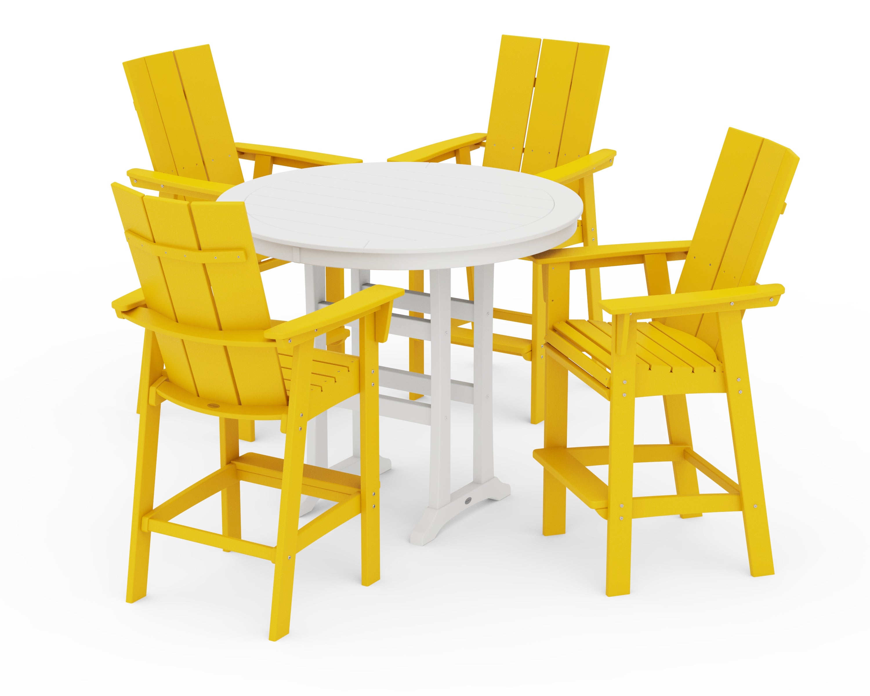POLYWOOD Modern Curveback Adirondack 5-Piece Nautical Trestle Bar Set in Lemon / White