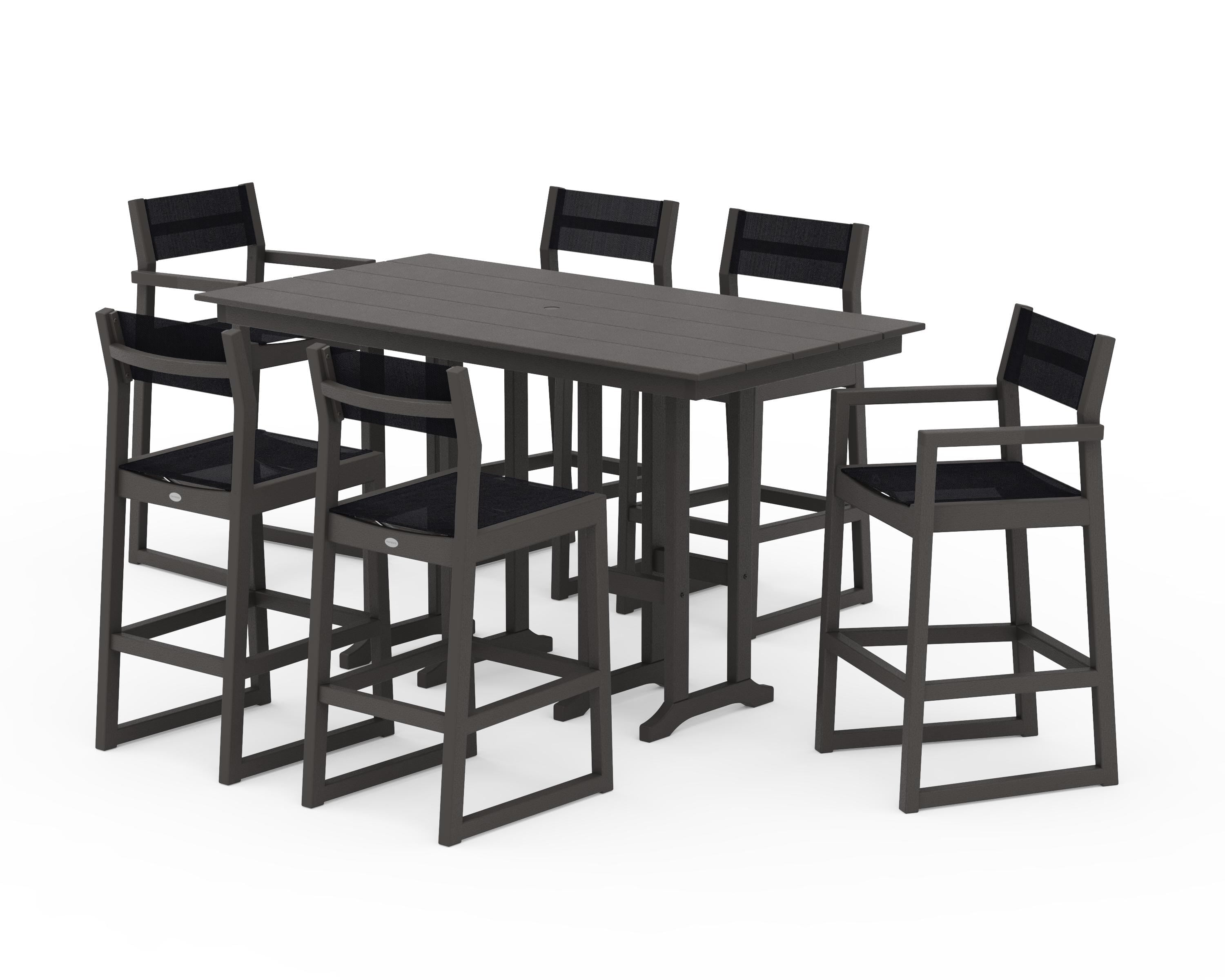 POLYWOOD EDGE Sling 7-Piece Farmhouse Bar Set in Vintage Coffee / Black Sling