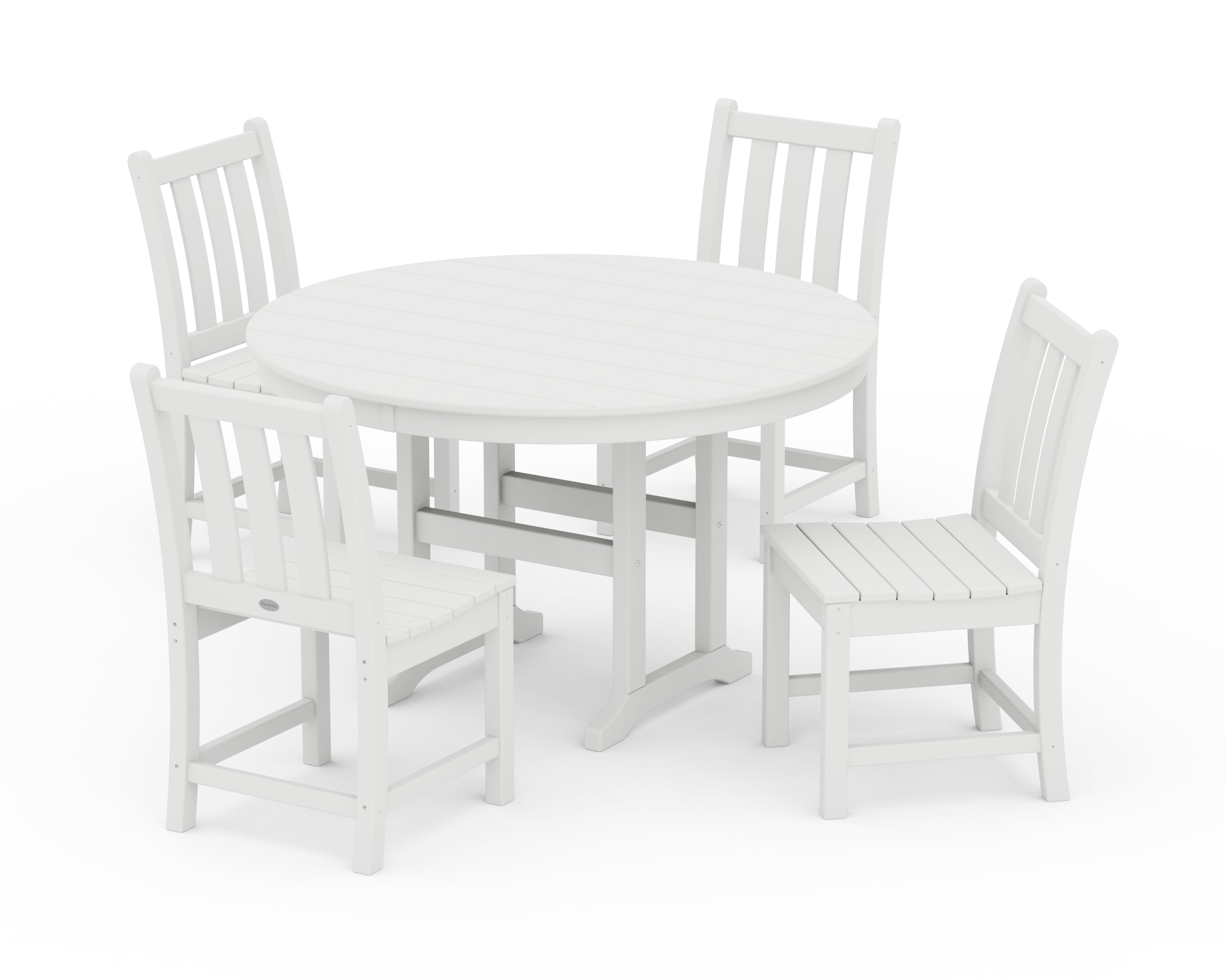POLYWOOD Traditional Garden Side Chair 5-Piece Round Farmhouse Dining Set in White