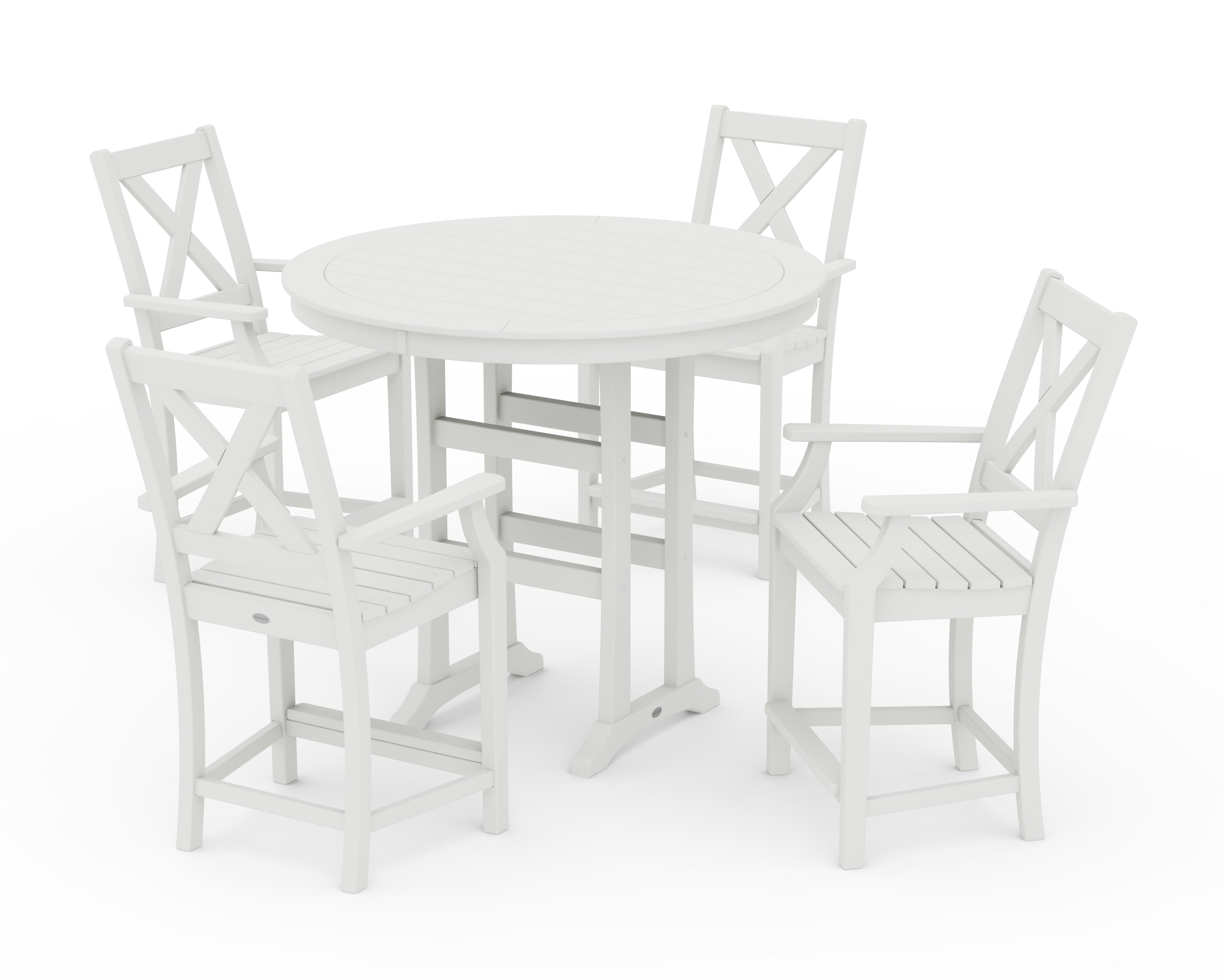 POLYWOOD Braxton 5-Piece Nautical Trestle Arm Chair Counter Set in Vintage White