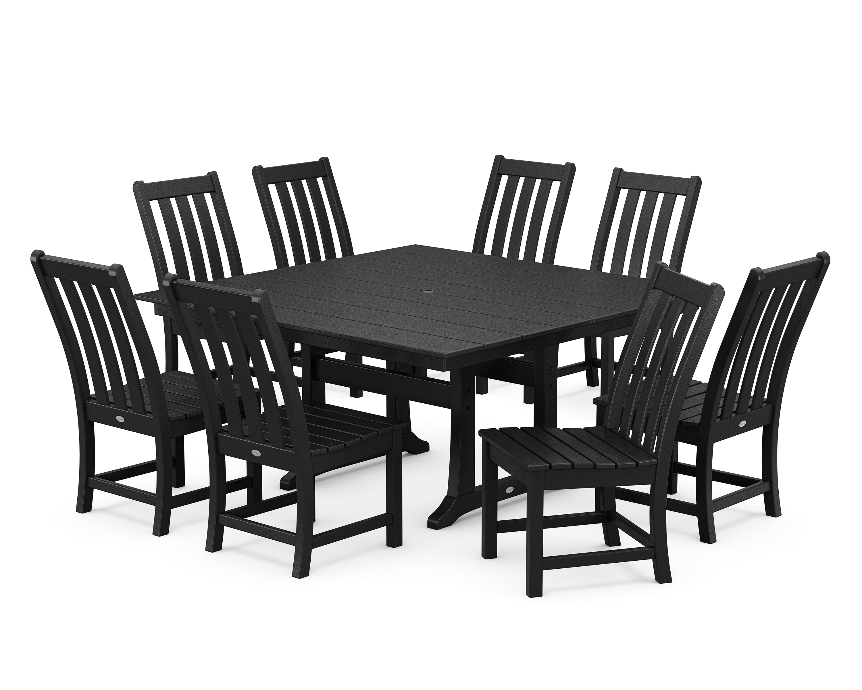 POLYWOOD Vineyard 9-Piece Farmhouse Trestle Dining Set in Black