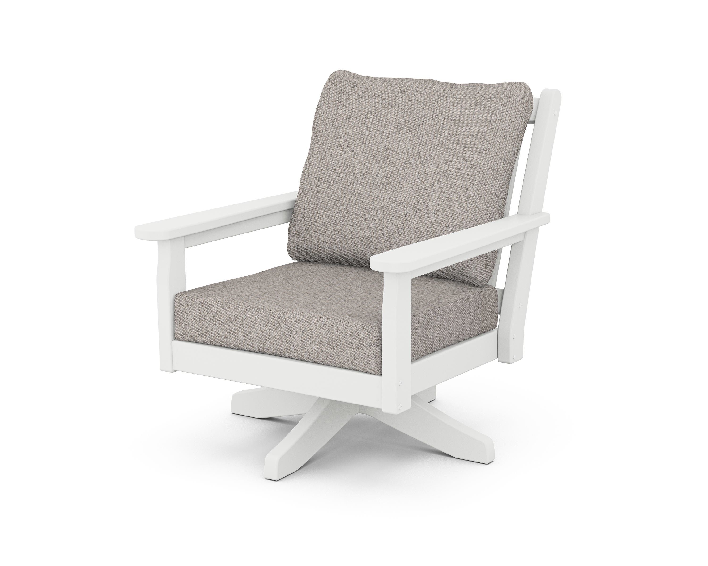POLYWOOD Chippendale Deep Seating Swivel Chair in White / Weathered Tweed