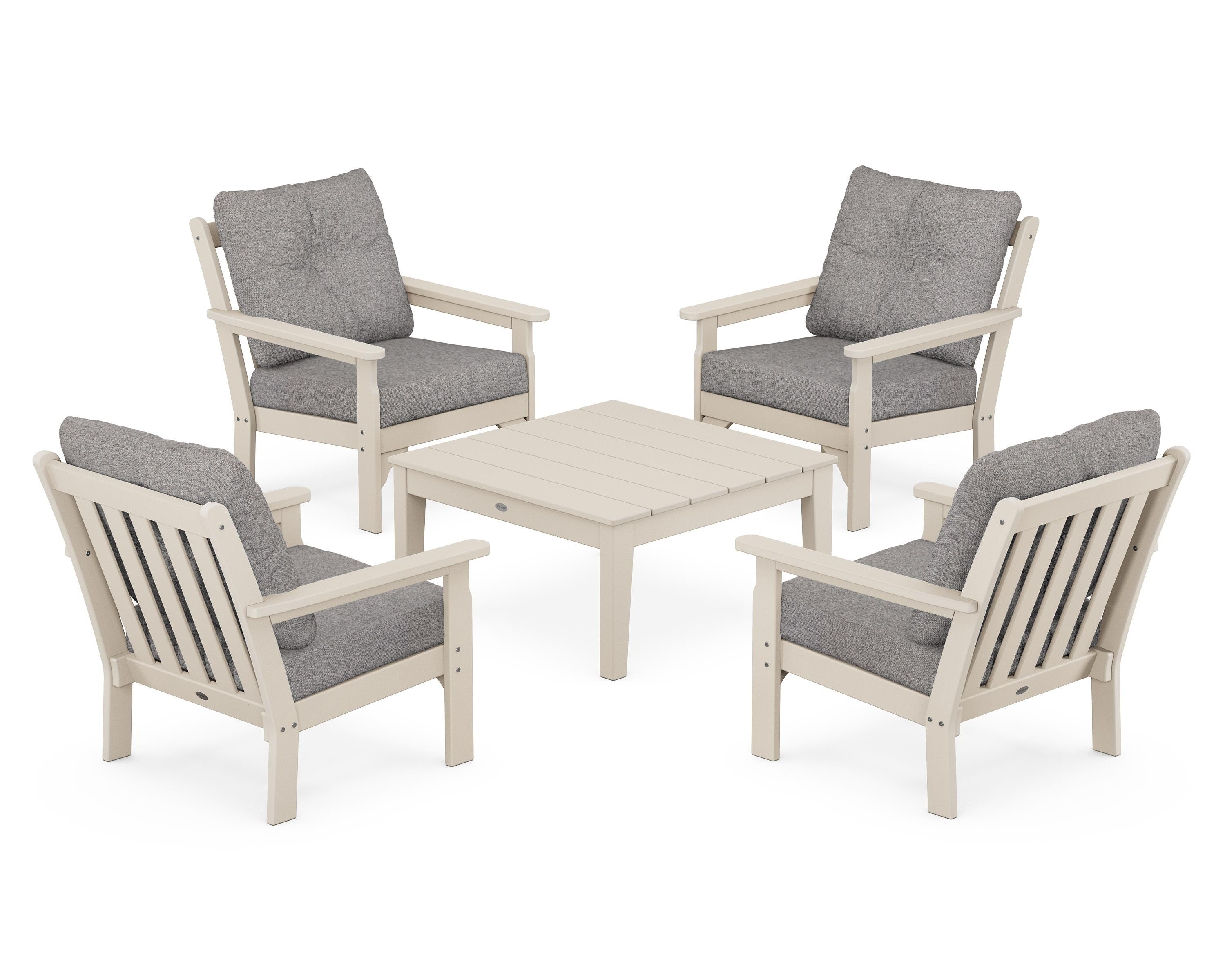 POLYWOOD Vineyard 5-Piece Deep Seating Conversation Set in Sand / Grey Mist
