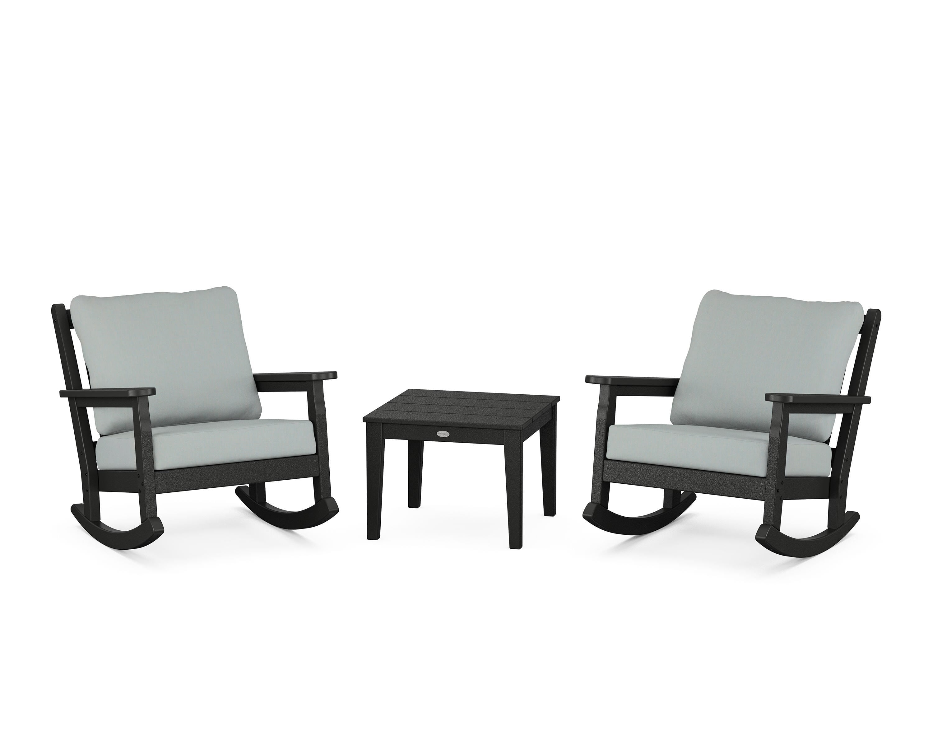 POLYWOOD Chippendale 3-Piece Deep Seating Rocker Set in Black / Spa