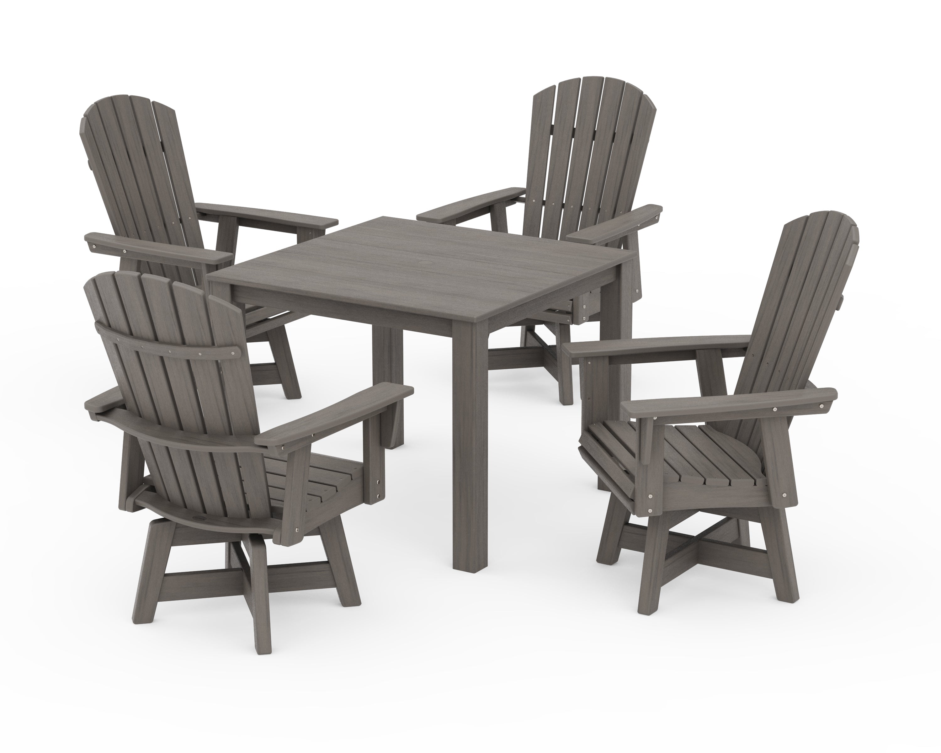 POLYWOOD Nautical Curveback Adirondack Swivel 5-Piece Parsons Dining Set in Driftwood