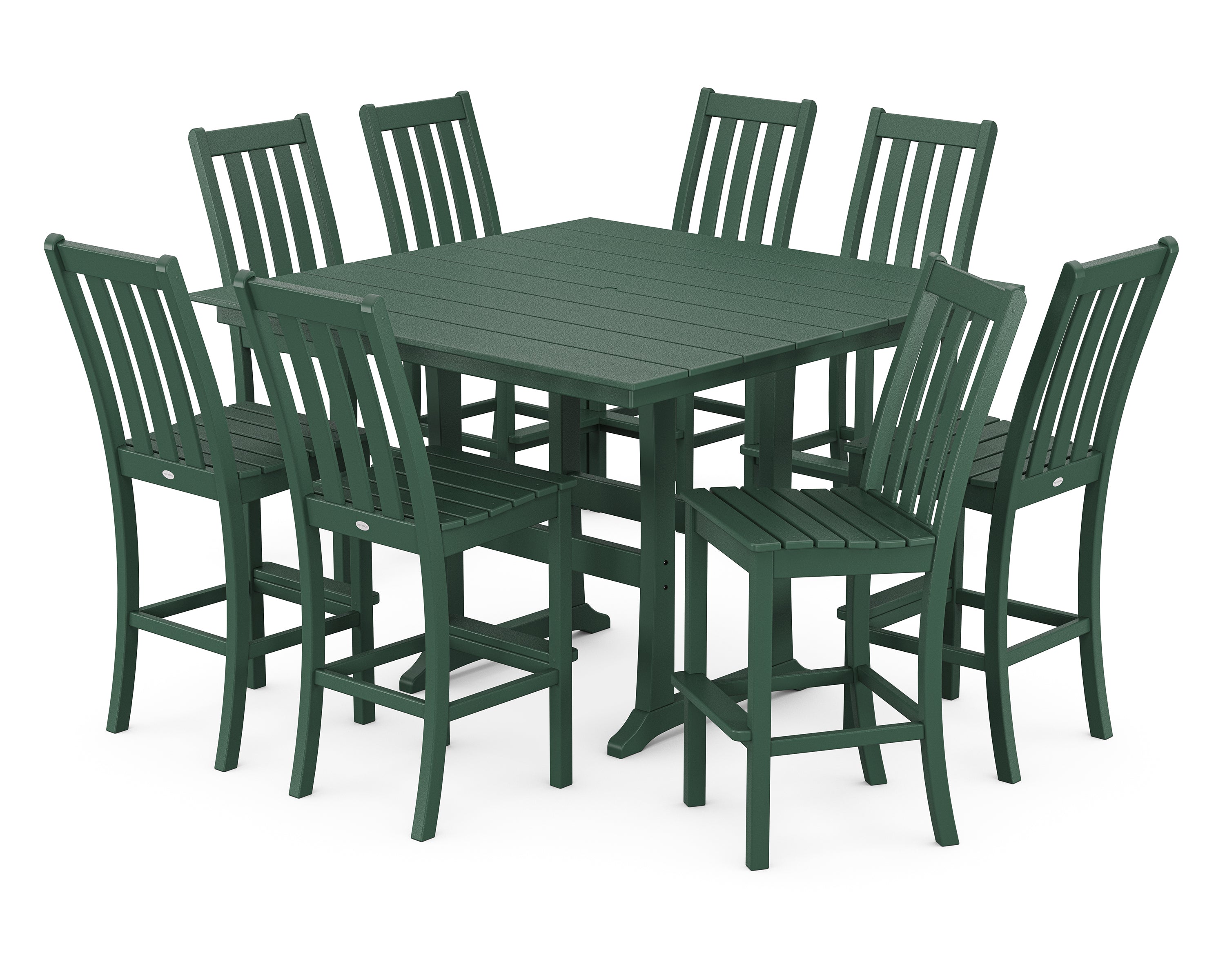 POLYWOOD Vineyard 9-Piece Farmhouse Trestle Bar Set in Green