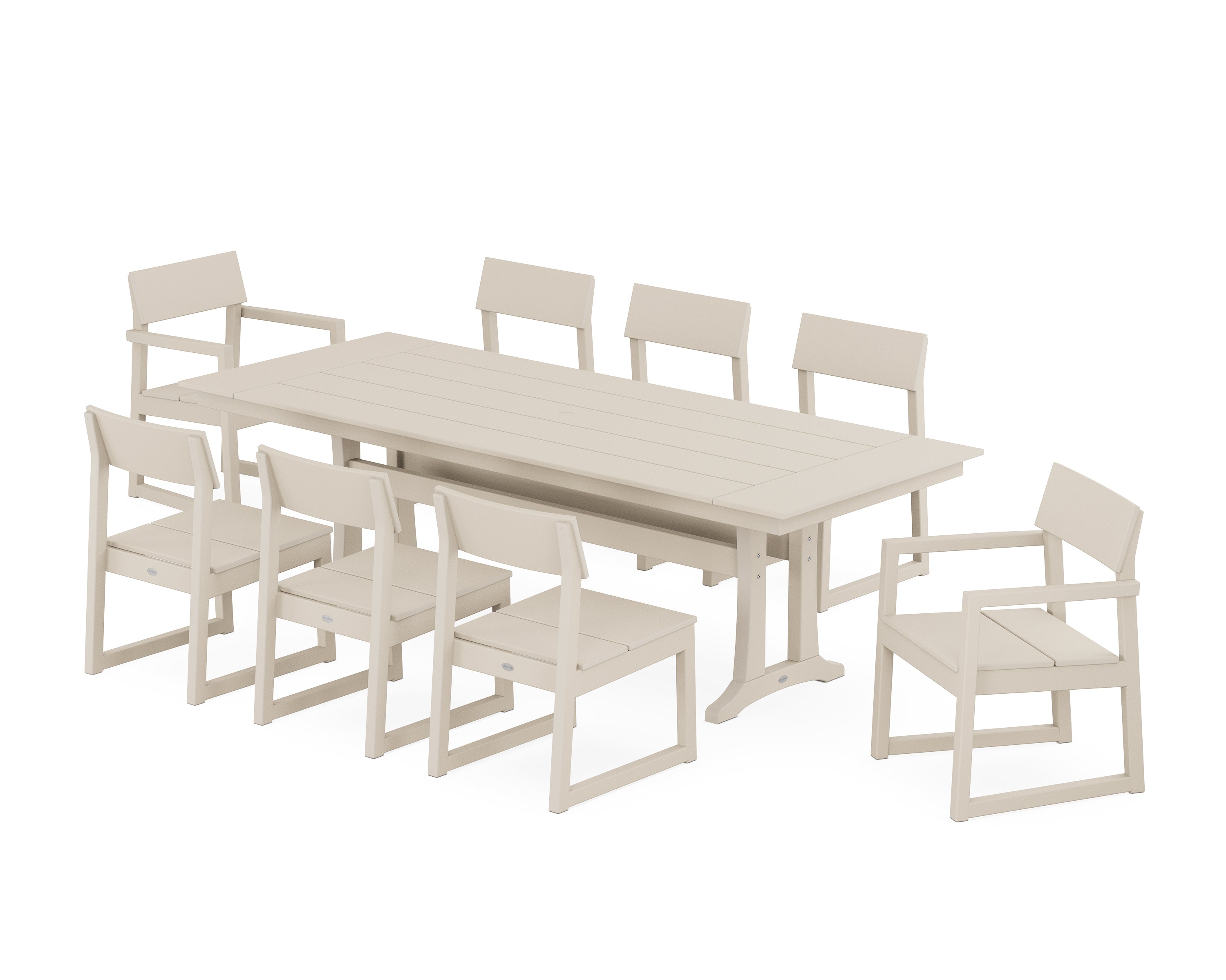 POLYWOOD® EDGE 9-Piece Farmhouse Dining Set with Trestle Legs in Sand