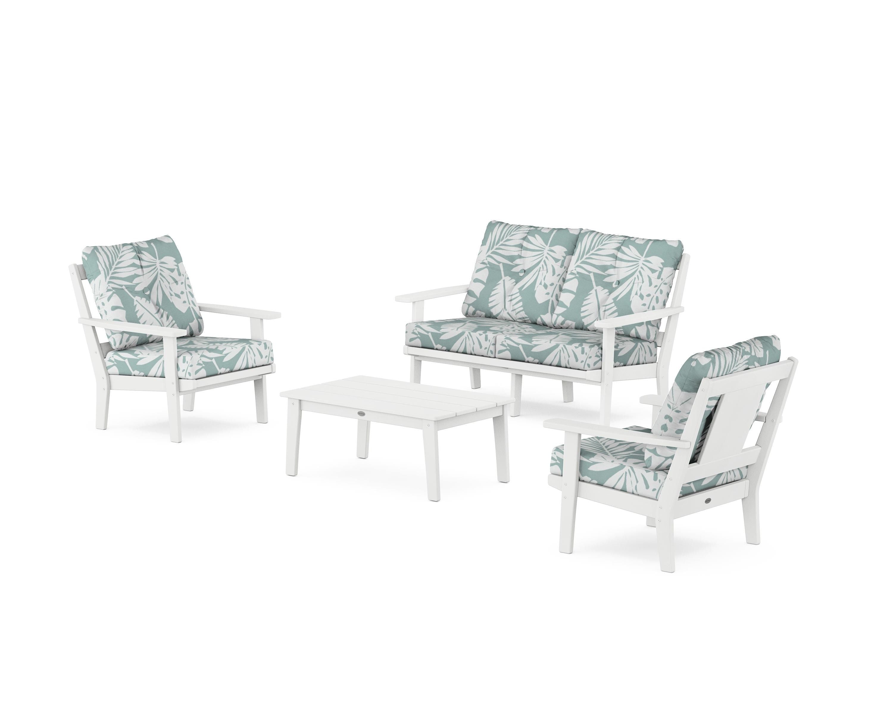 POLYWOOD Prairie 4-Piece Deep Seating Set with Loveseat in White / Leaf Glacier Spa