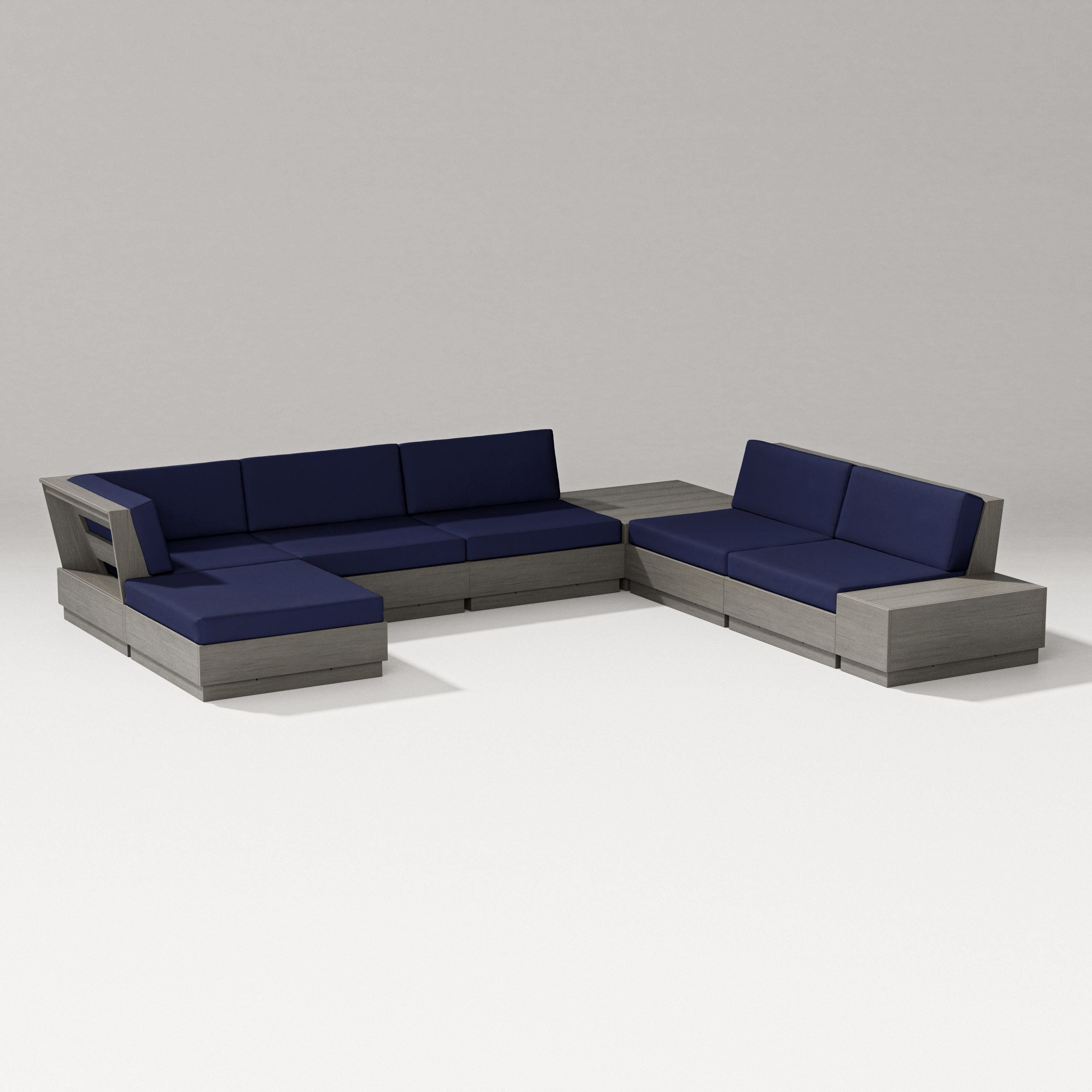 PW Designer Series Elevate 8-Piece Corner Sectional in Driftwood / Navy