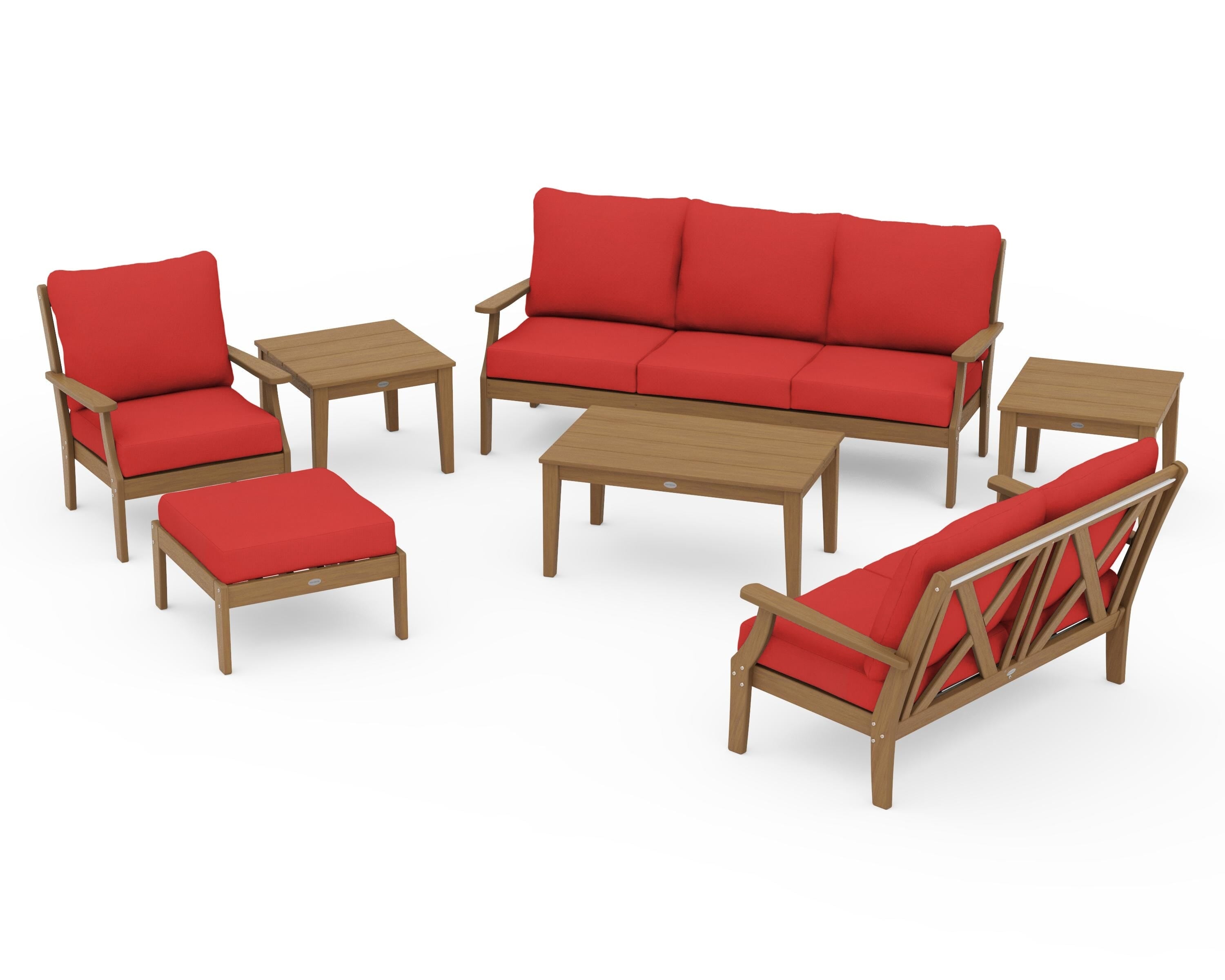 POLYWOOD Braxton 7-Piece Deep Seating Set in Natural / Crimson Linen