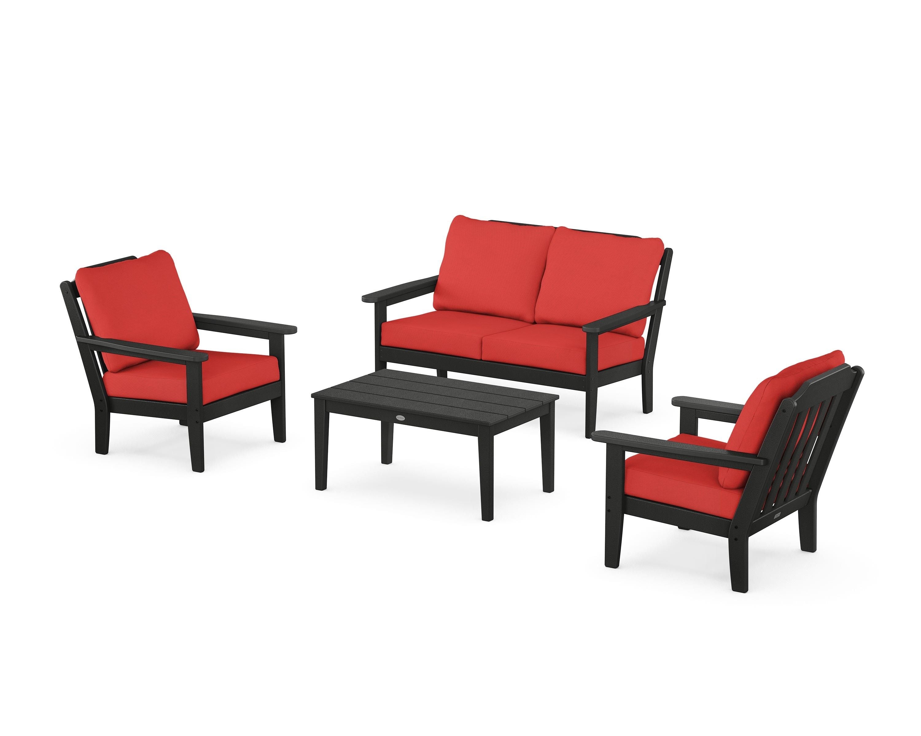 Country Living Cottage 4-Piece Deep Seating Set with Loveseat in Black / Crimson Linen