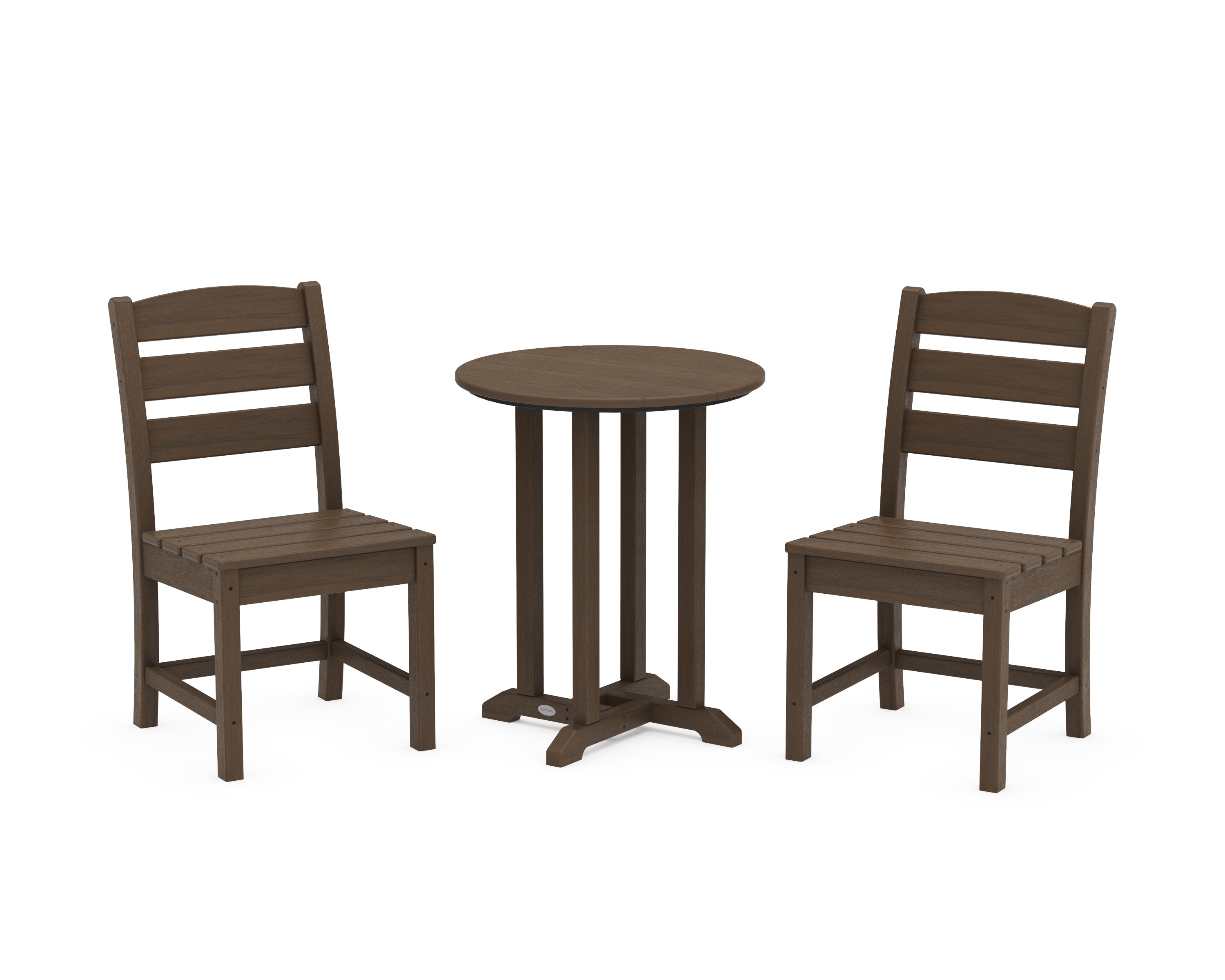 POLYWOOD Lakeside Side Chair 3-Piece Round Bistro Dining Set in Kona
