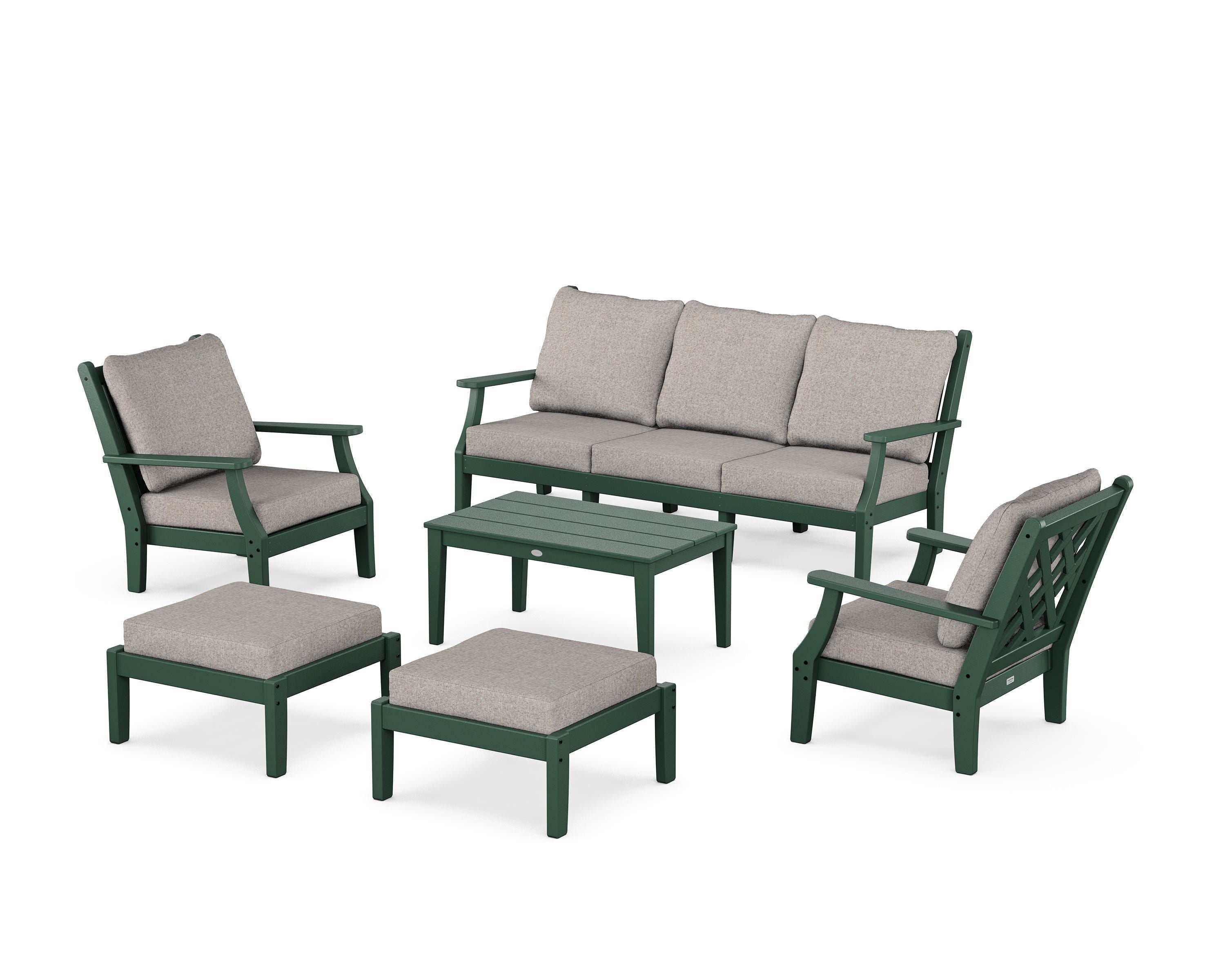 Country Living Wovendale 6-Piece Lounge Sofa Set in Green / Weathered Tweed