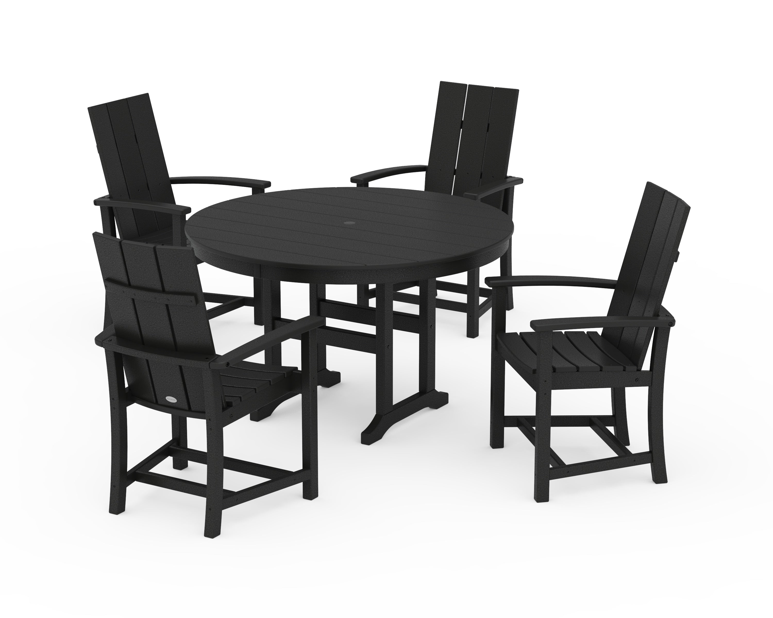 POLYWOOD Modern Adirondack 5-Piece Round Farmhouse Dining Set in Black