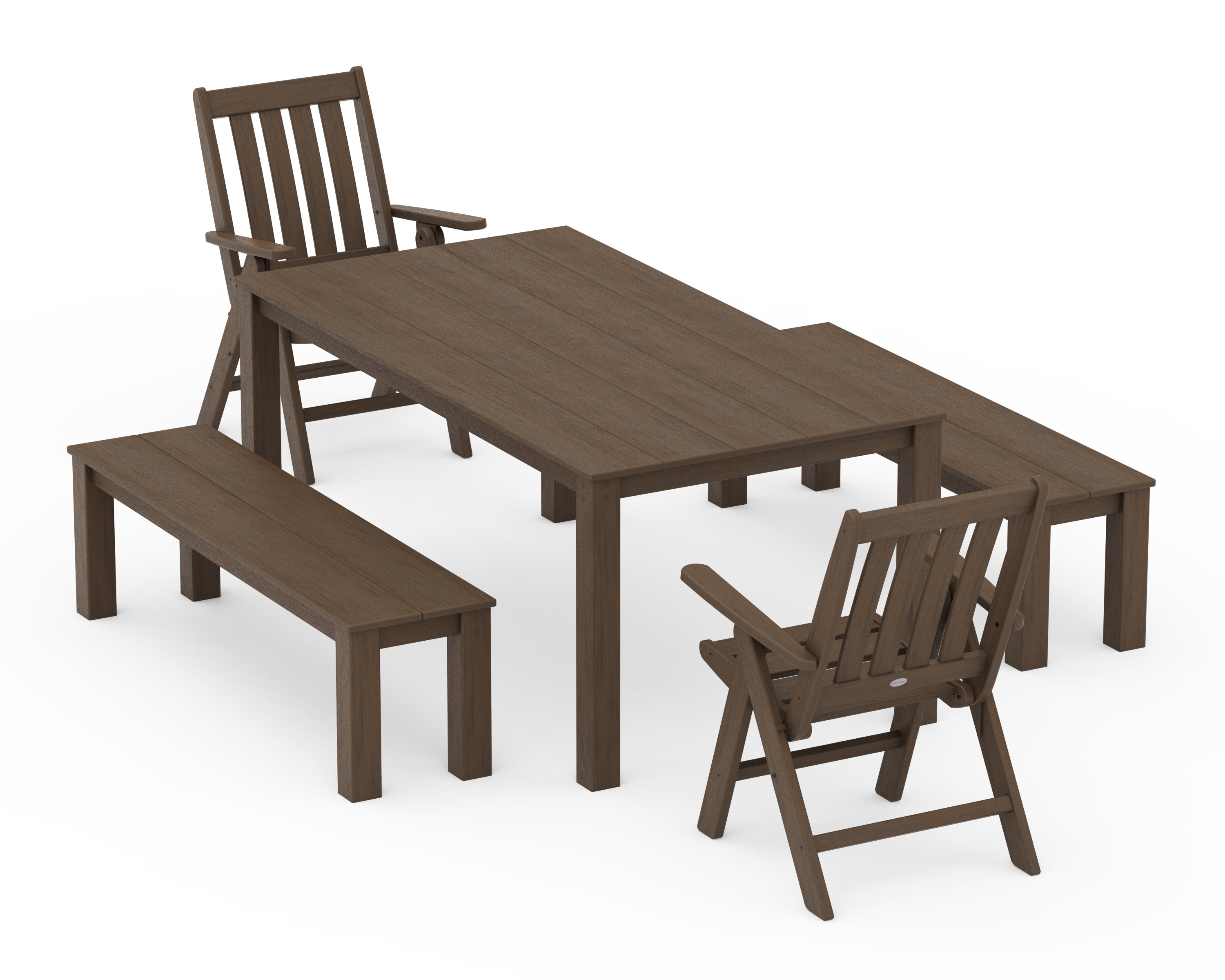 POLYWOOD Vineyard Folding Chair 5-Piece Parsons Dining Set with Benches in Kona