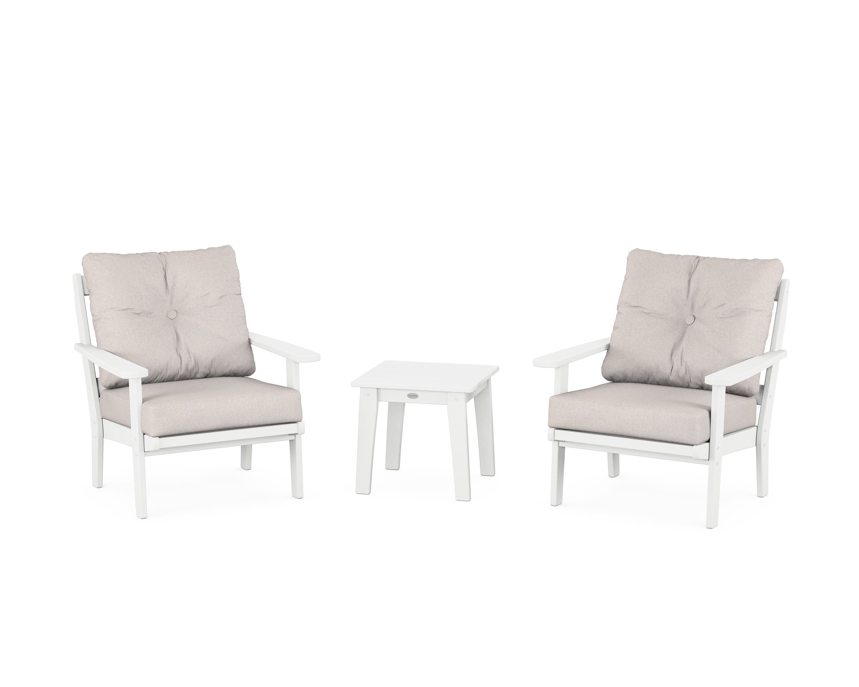POLYWOOD Mission 3-Piece Deep Seating Set in White / Dune Burlap