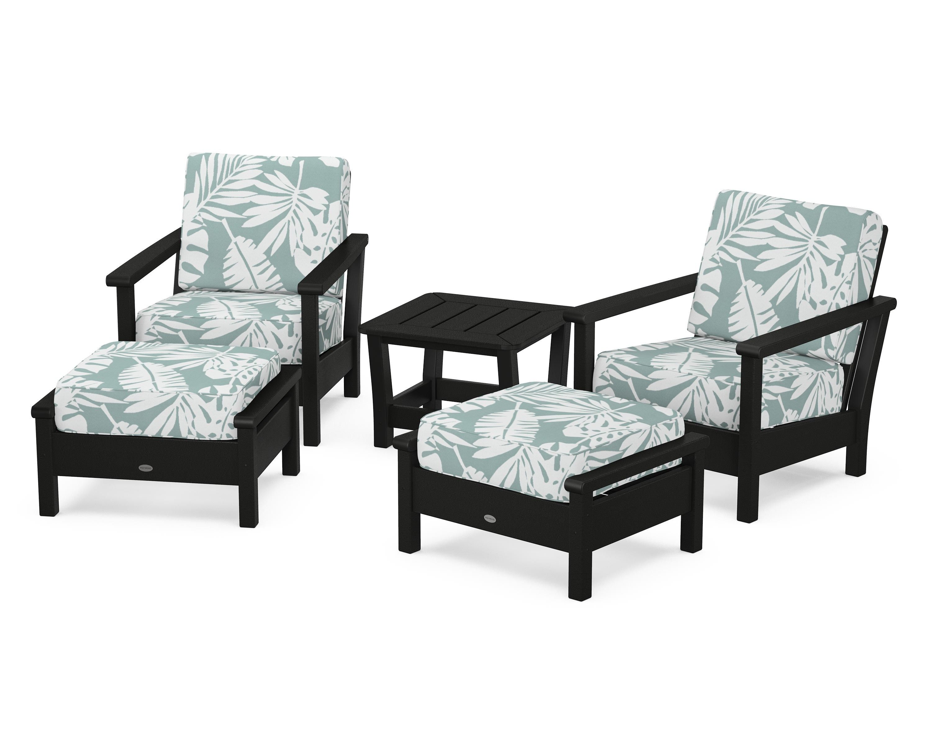 POLYWOOD Harbour 5-Piece Deep Seating Chair Set in Black / Leaf Glacier Spa