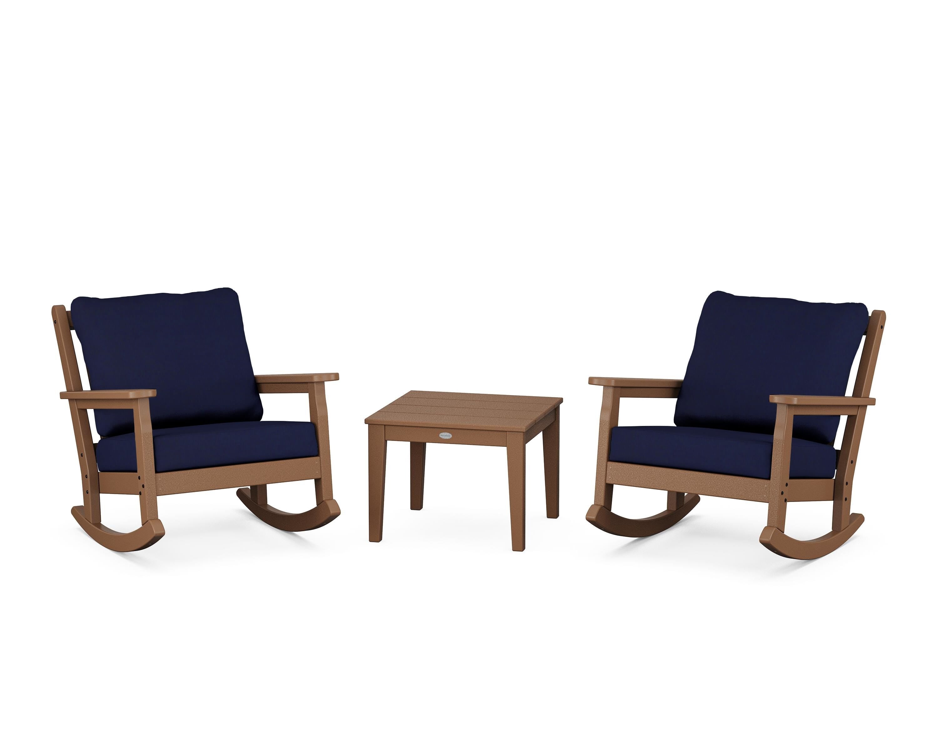 POLYWOOD Chippendale 3-Piece Deep Seating Rocker Set in Teak / Navy