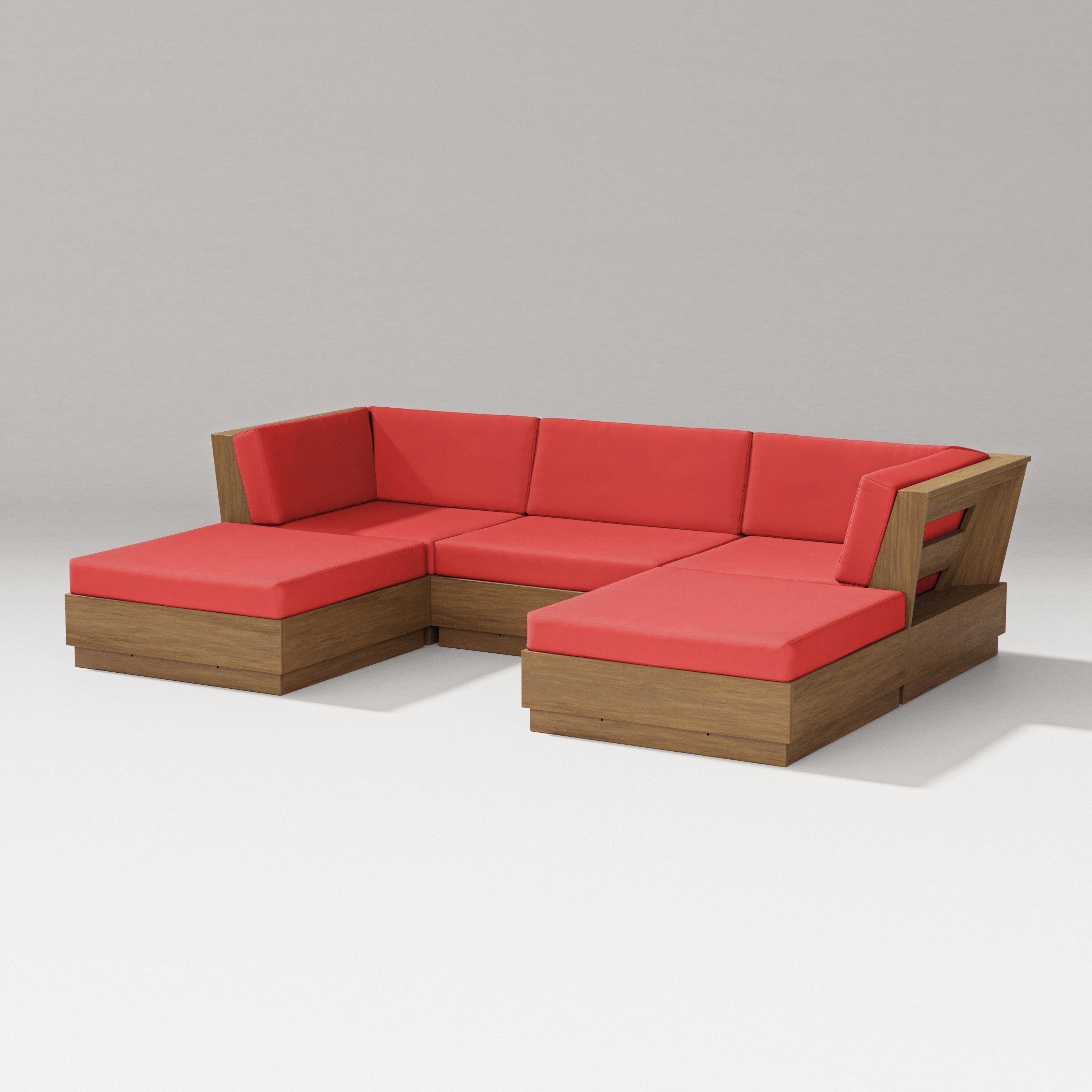 PW Designer Series Elevate Double Chaise Sectional in Natural / Crimson Linen