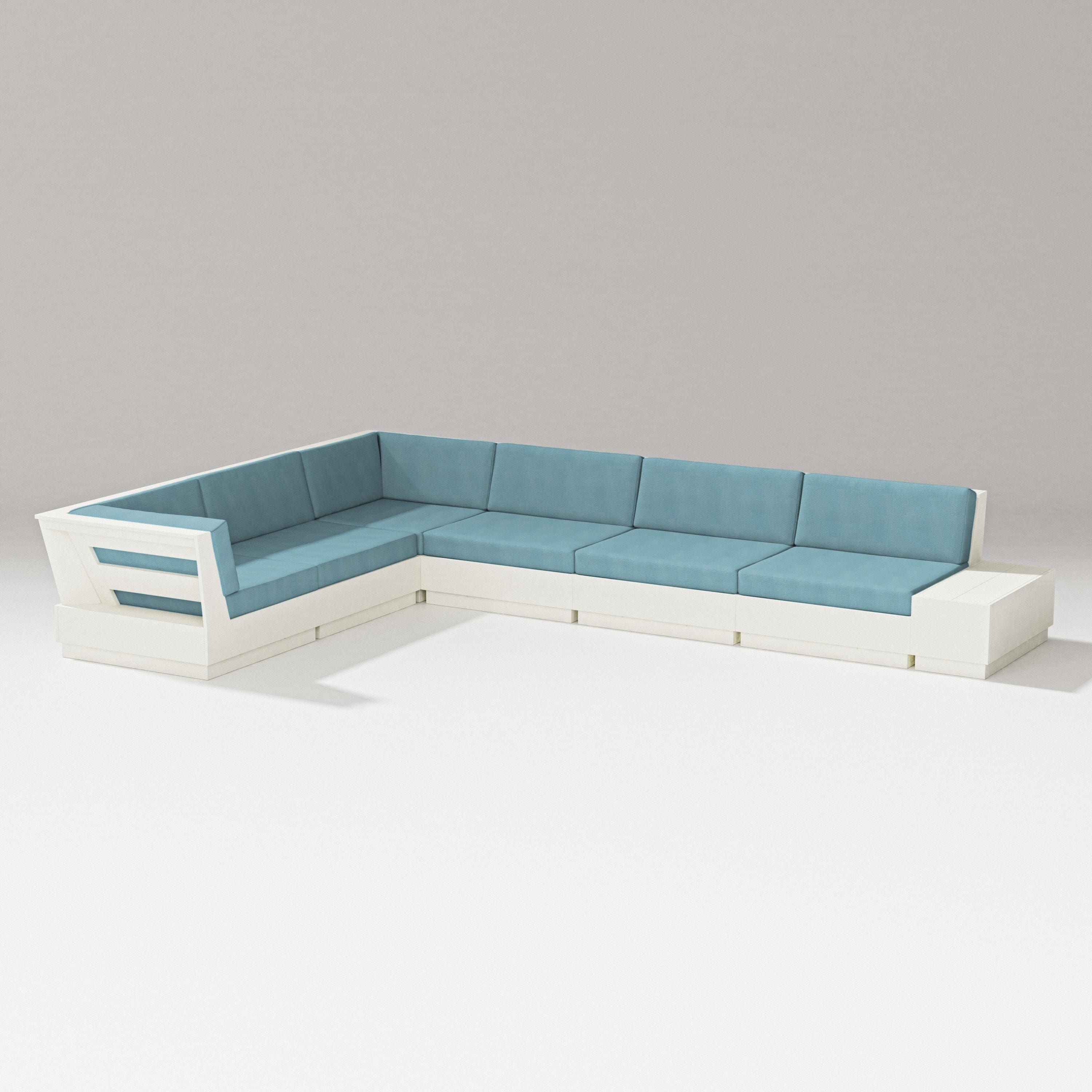 PW Designer Series Elevate 7-Piece Corner Sectional in Vintage White / Lattice Sky Blue