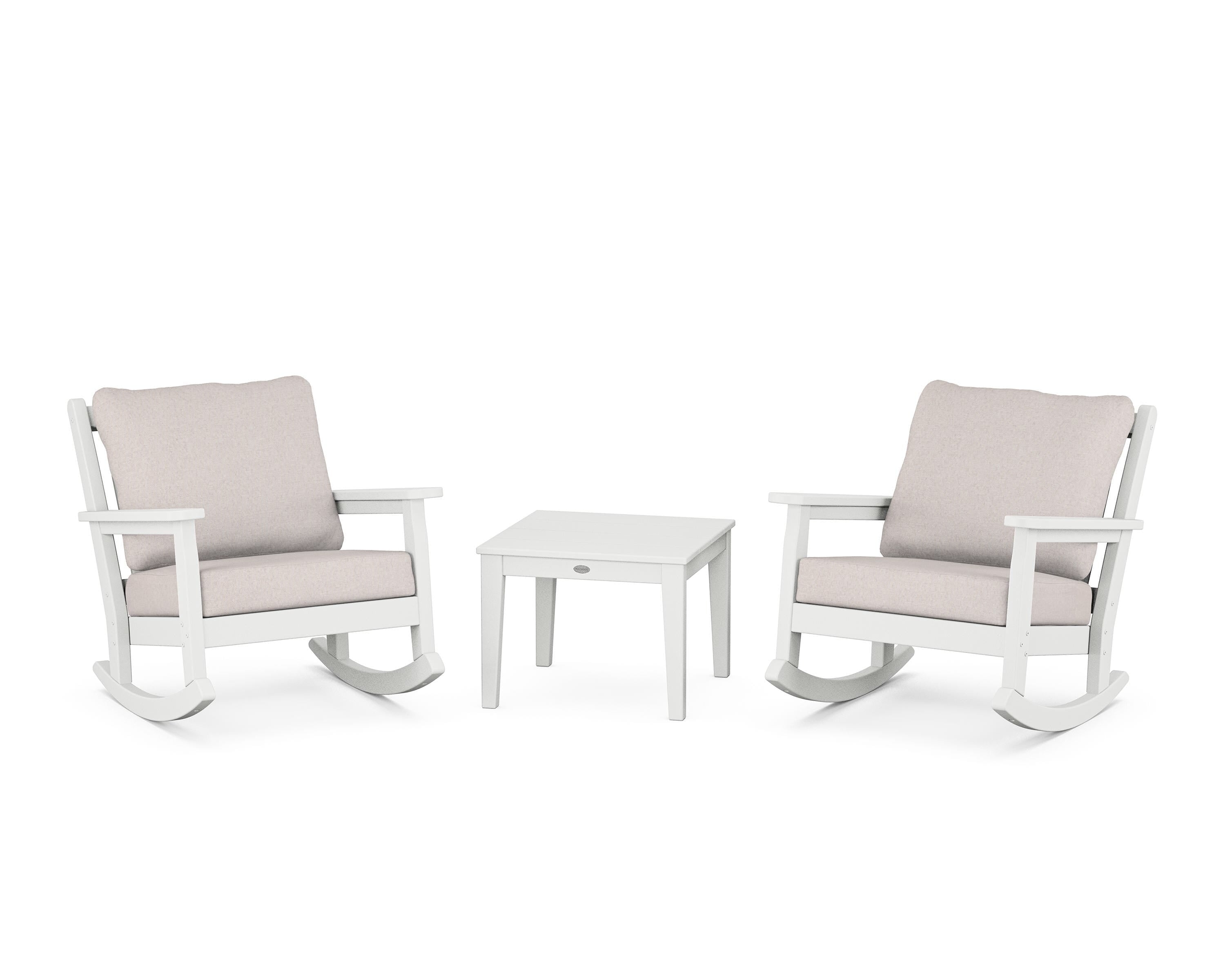 POLYWOOD Chippendale 3-Piece Deep Seating Rocker Set in White / Dune Burlap