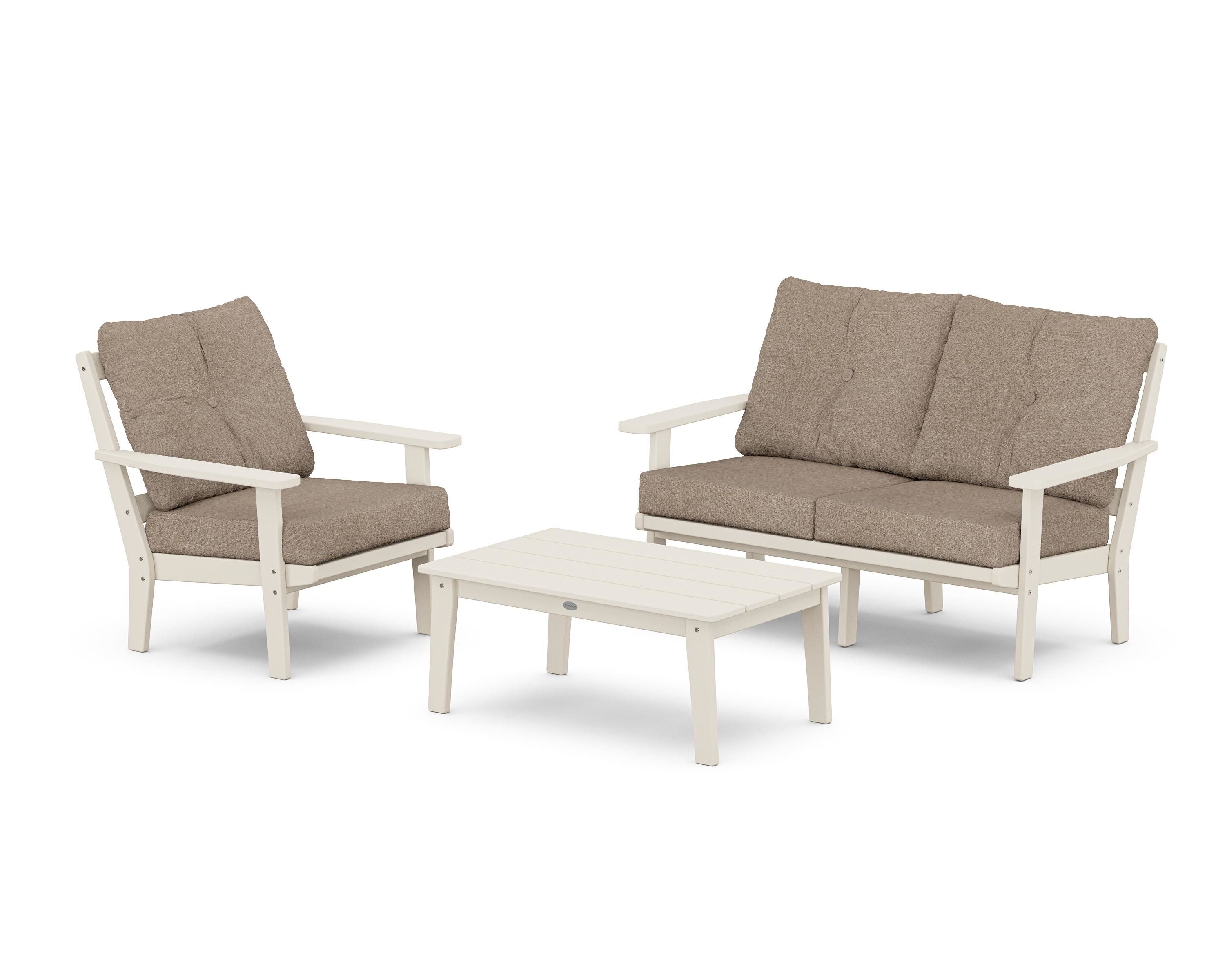 POLYWOOD Oxford 3-Piece Deep Seating Set with Loveseat in Sand / Spiced Burlap