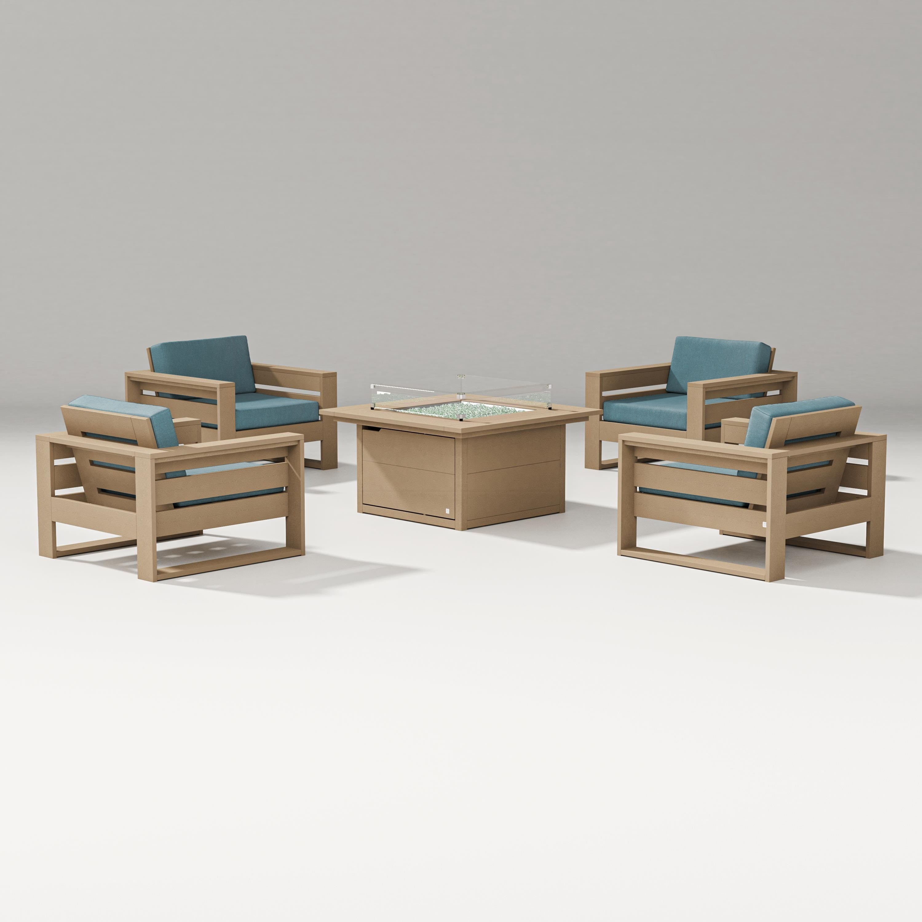 PW Designer Series Latitude 5-Piece Lounge Fire Table Set in Vintage Sahara / Ocean Teal