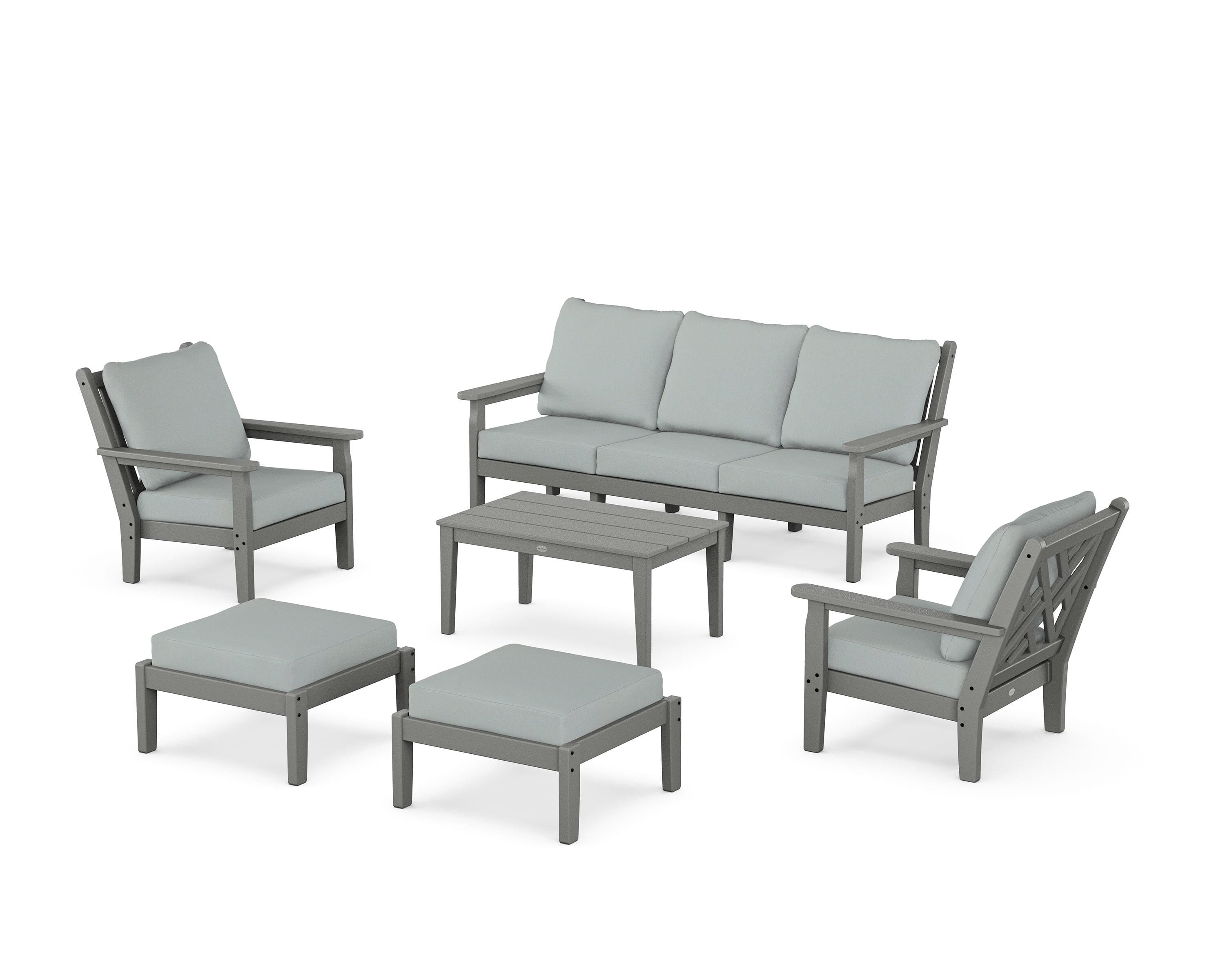POLYWOOD Chippendale 6-Piece Lounge Sofa Set in Slate Grey / Spa