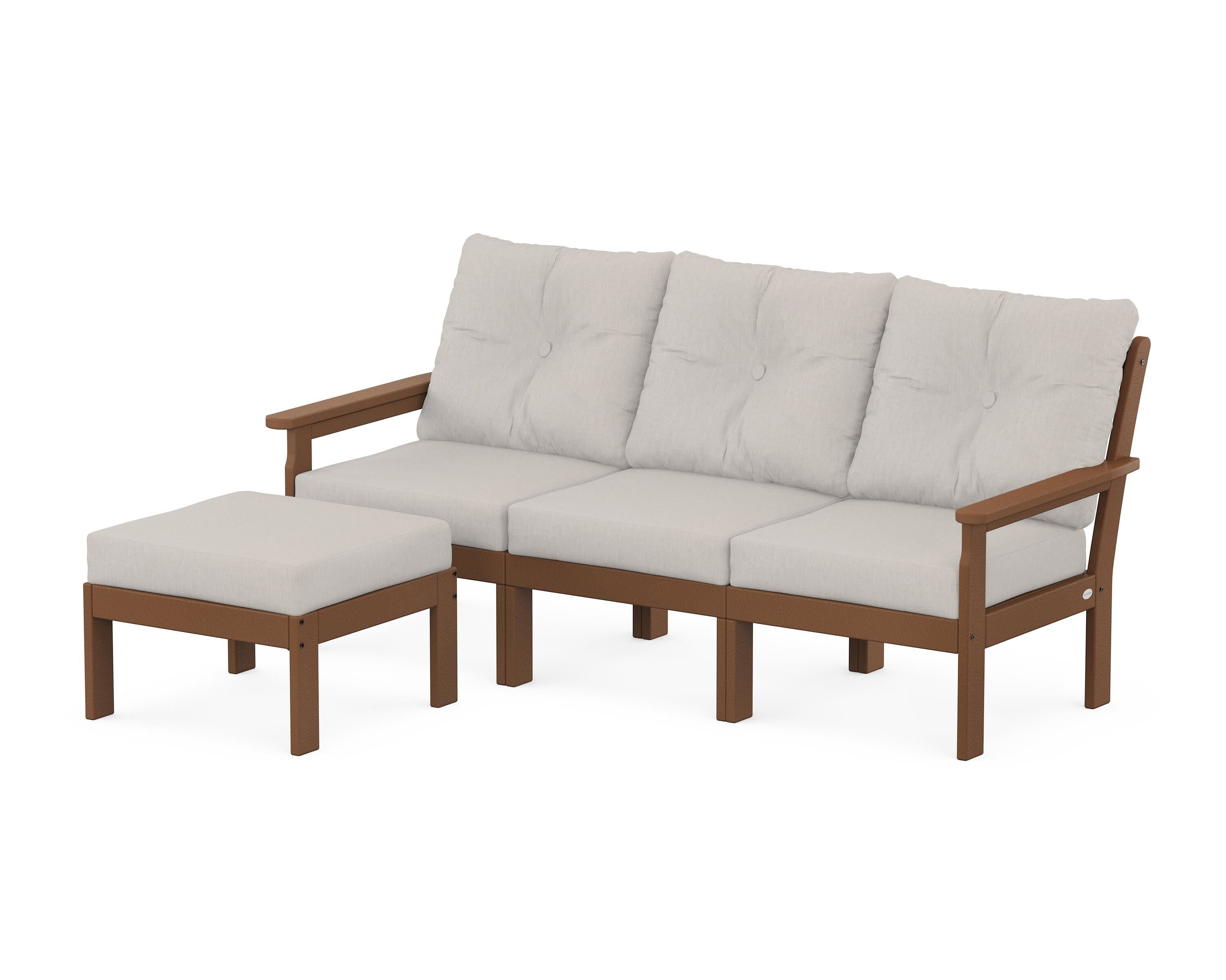 POLYWOOD Vineyard 4-Piece Sectional with Ottoman in Teak / Cast Ash