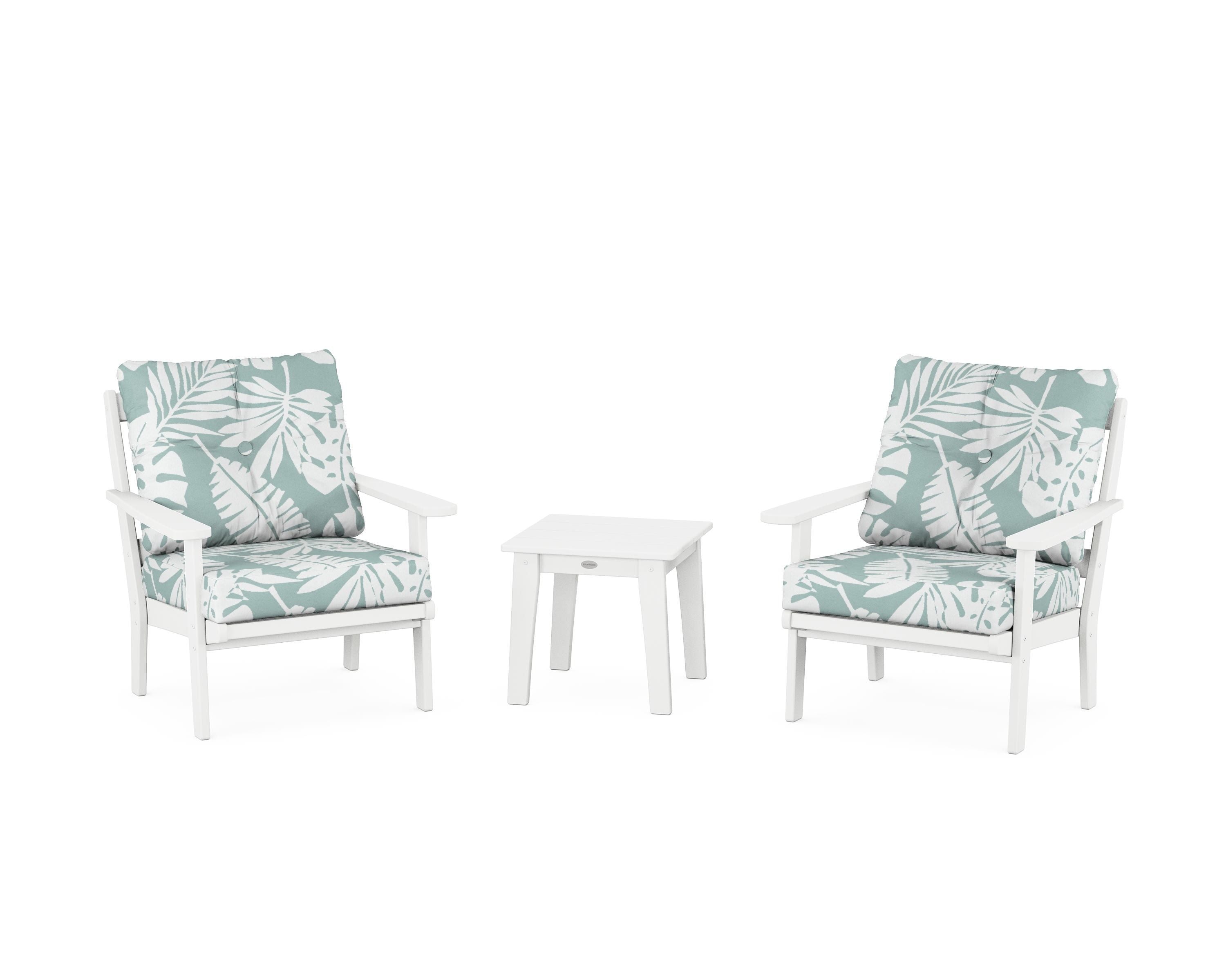 POLYWOOD Mission 3-Piece Deep Seating Set in White / Leaf Glacier Spa